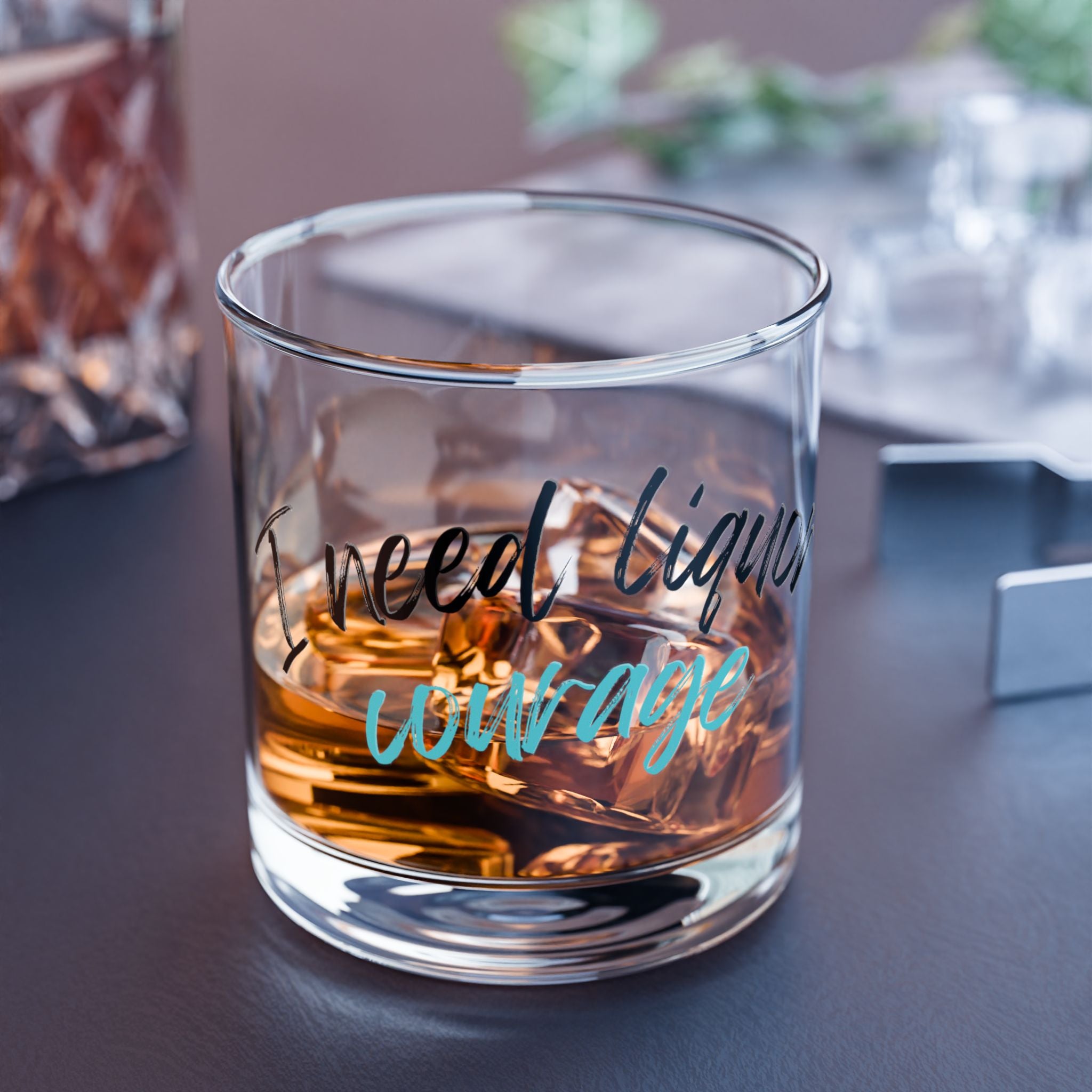 Funny Rocks Glass, 10oz - I Need Liquor for Courage, Personalized Gift for Friends, Whiskey Glass, Barware, Cocktail Lover