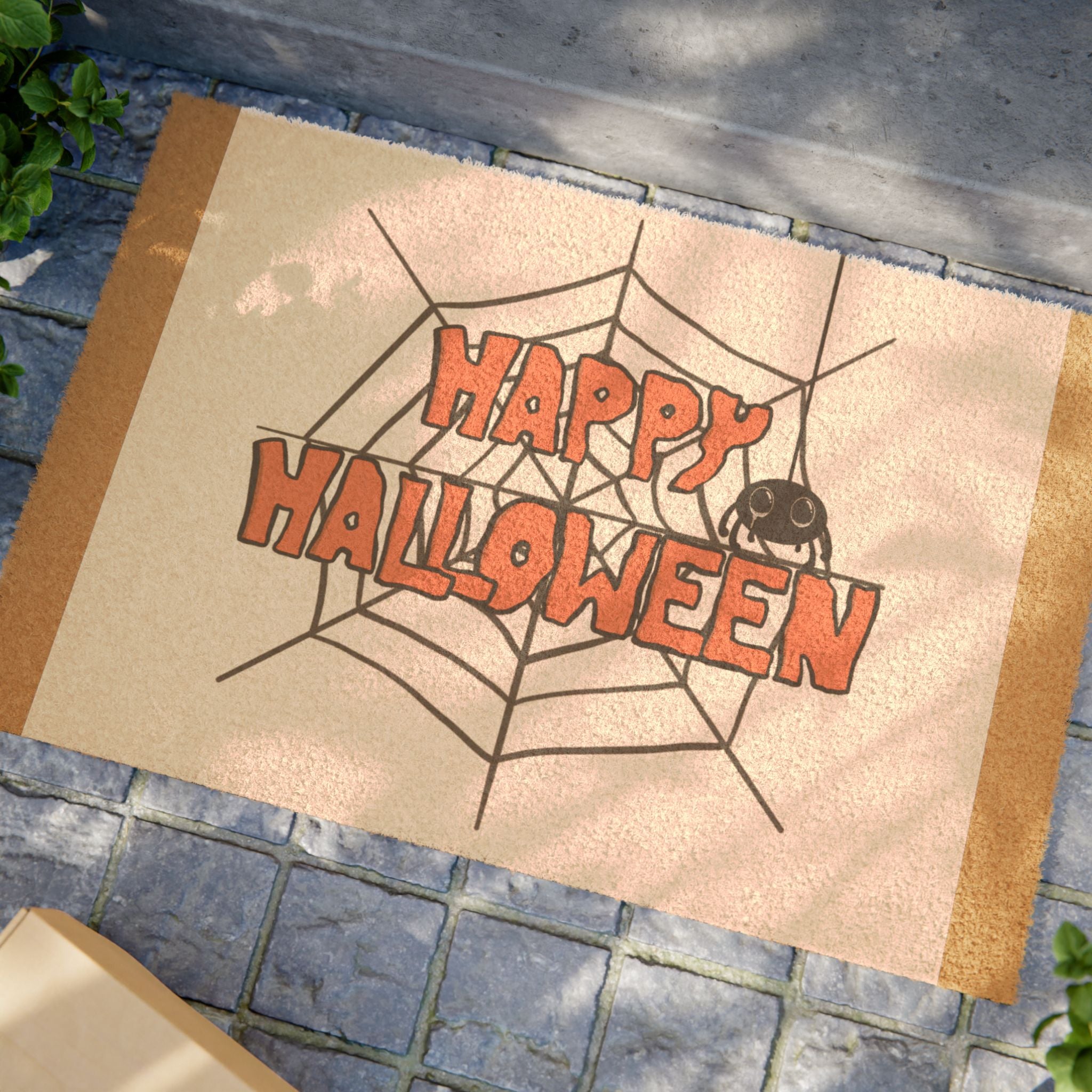 Happy Halloween Doormat - Fun Spider Web Design, Seasonal Decor, Front Porch Welcome Mat, Unique Gifts, Autumn Home Accent