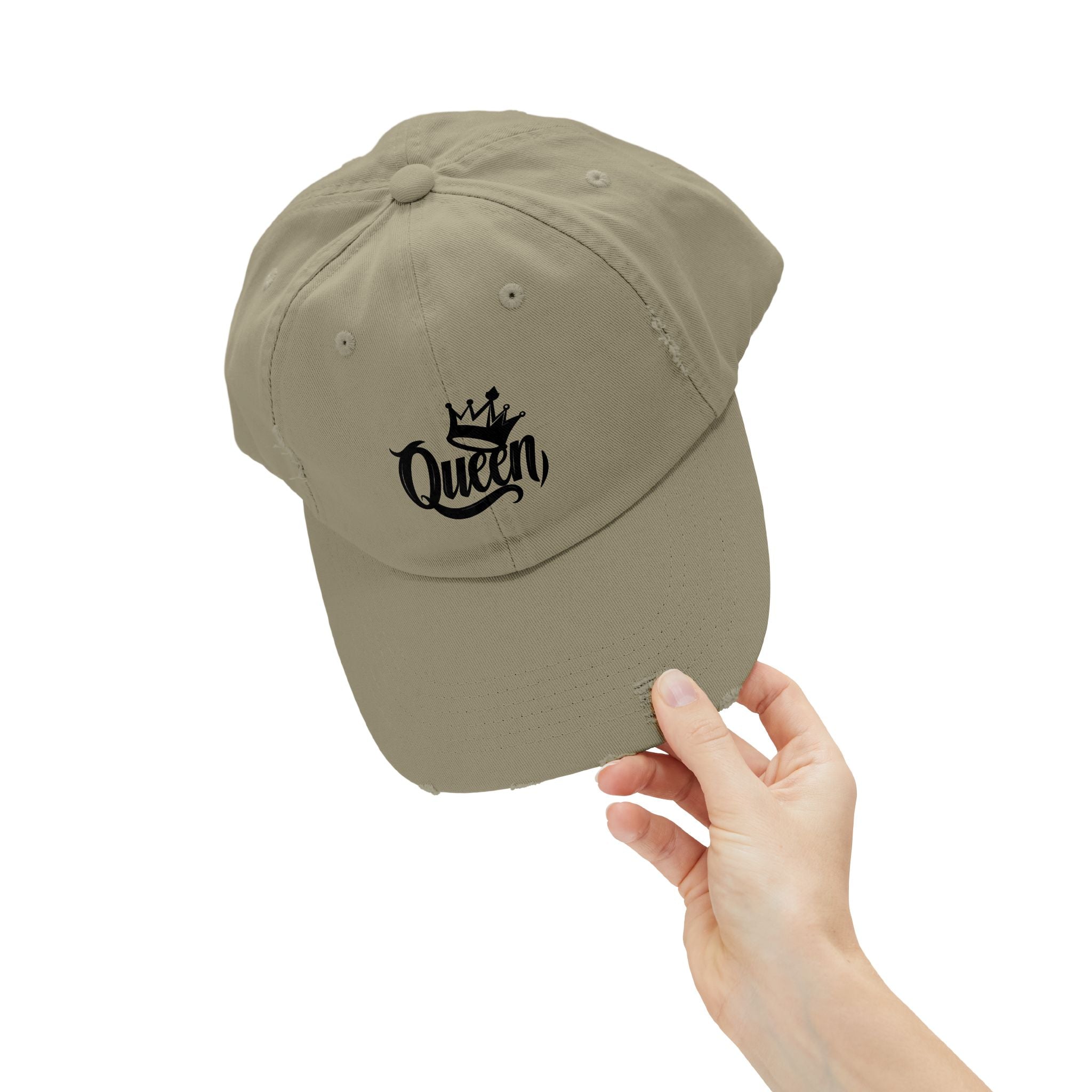 Queen Distressed Cap - Trendy Hat for Women, Casual Wear, Birthday Gift, Self-Care, Queen Vibes