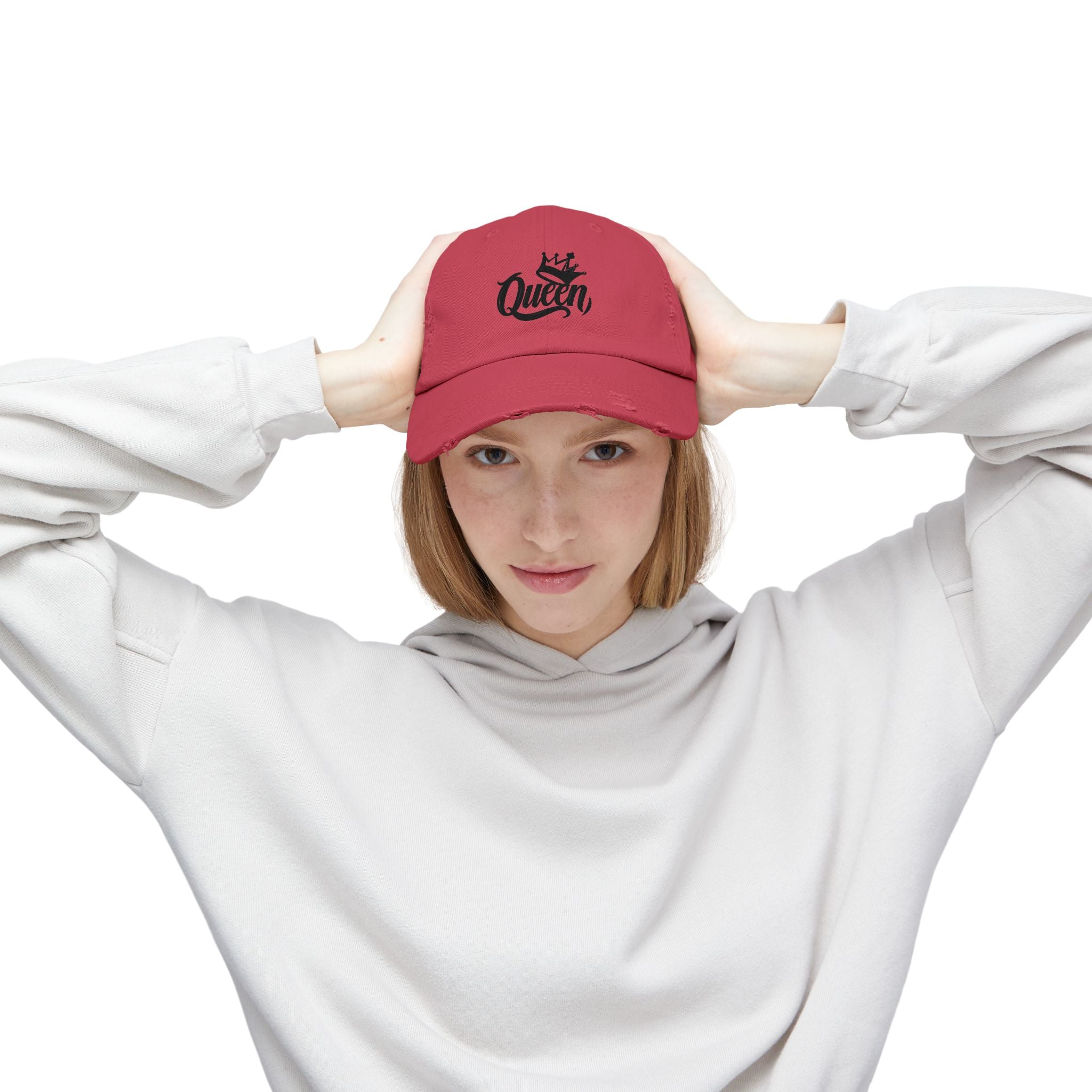 Queen Distressed Cap - Trendy Hat for Women, Casual Wear, Birthday Gift, Self-Care, Queen Vibes