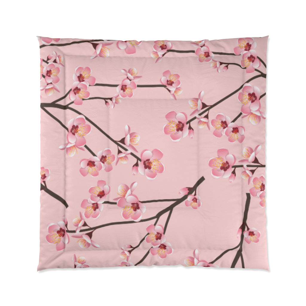 Blossom Pink Comforter, Floral Bedding, Spring Decor, Cozy Bedroom, Mother’s Day Gift, Soft Quilt