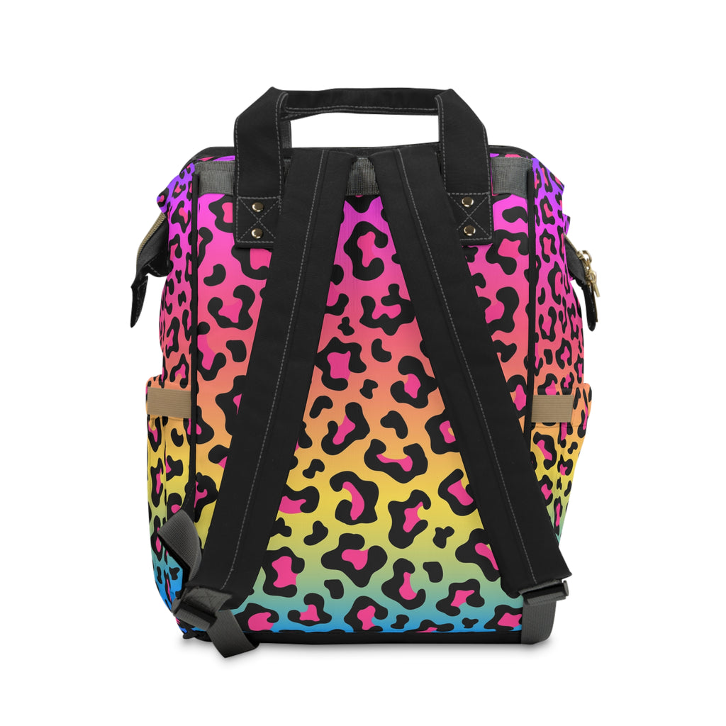 Colorful Leopard Print Diaper Backpack, Trendy Baby Bag, Stylish Mom Bag, Multipurpose Travel Backpack, Chic Diaper Bag
