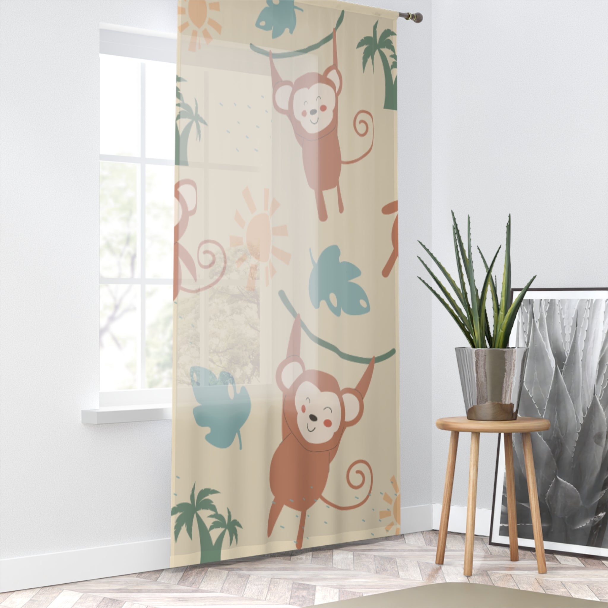 Playful Monkey Window Curtain - Fun Tropical Decor, Kids' Room, Nursery, Animal-Themed, Tropical Vibes