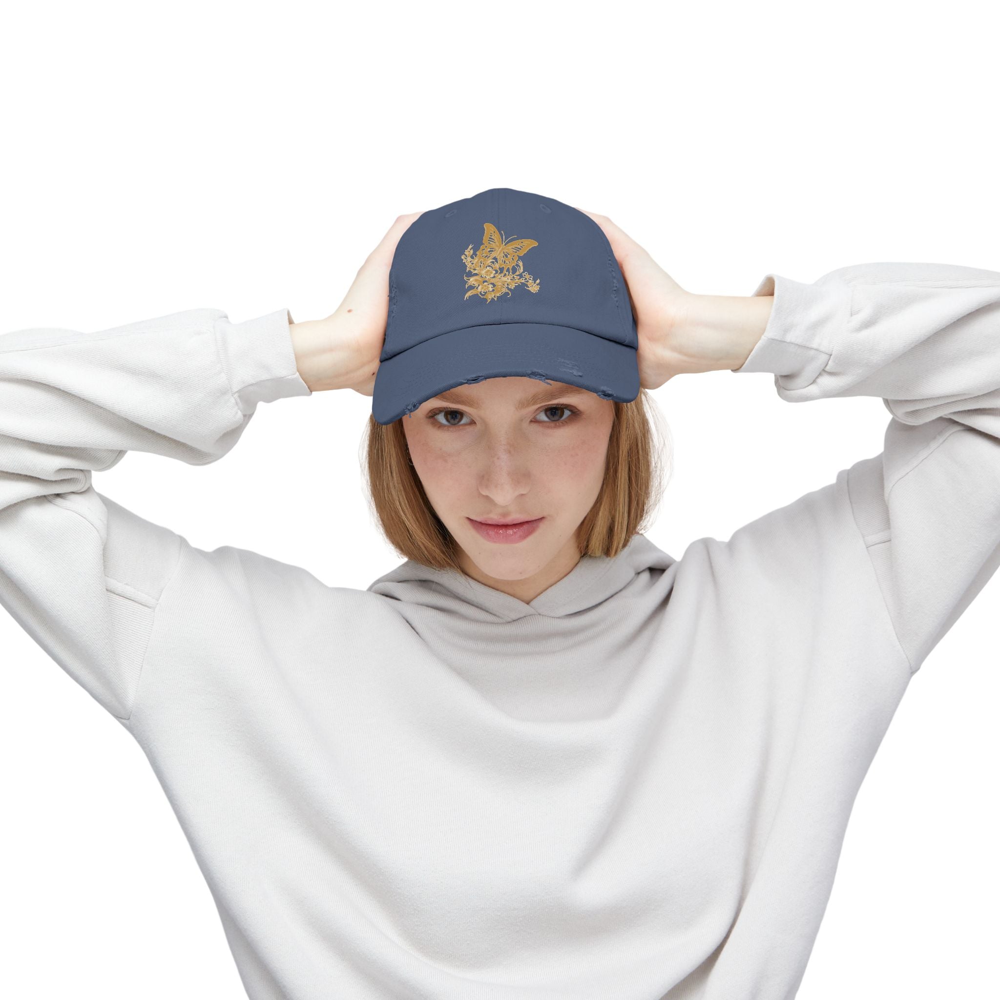 Distressed Butterfly Cap: Trendy Adjustable Hat for Outdoor Adventures, Casual Wear, Festivals, Gifts, Summer