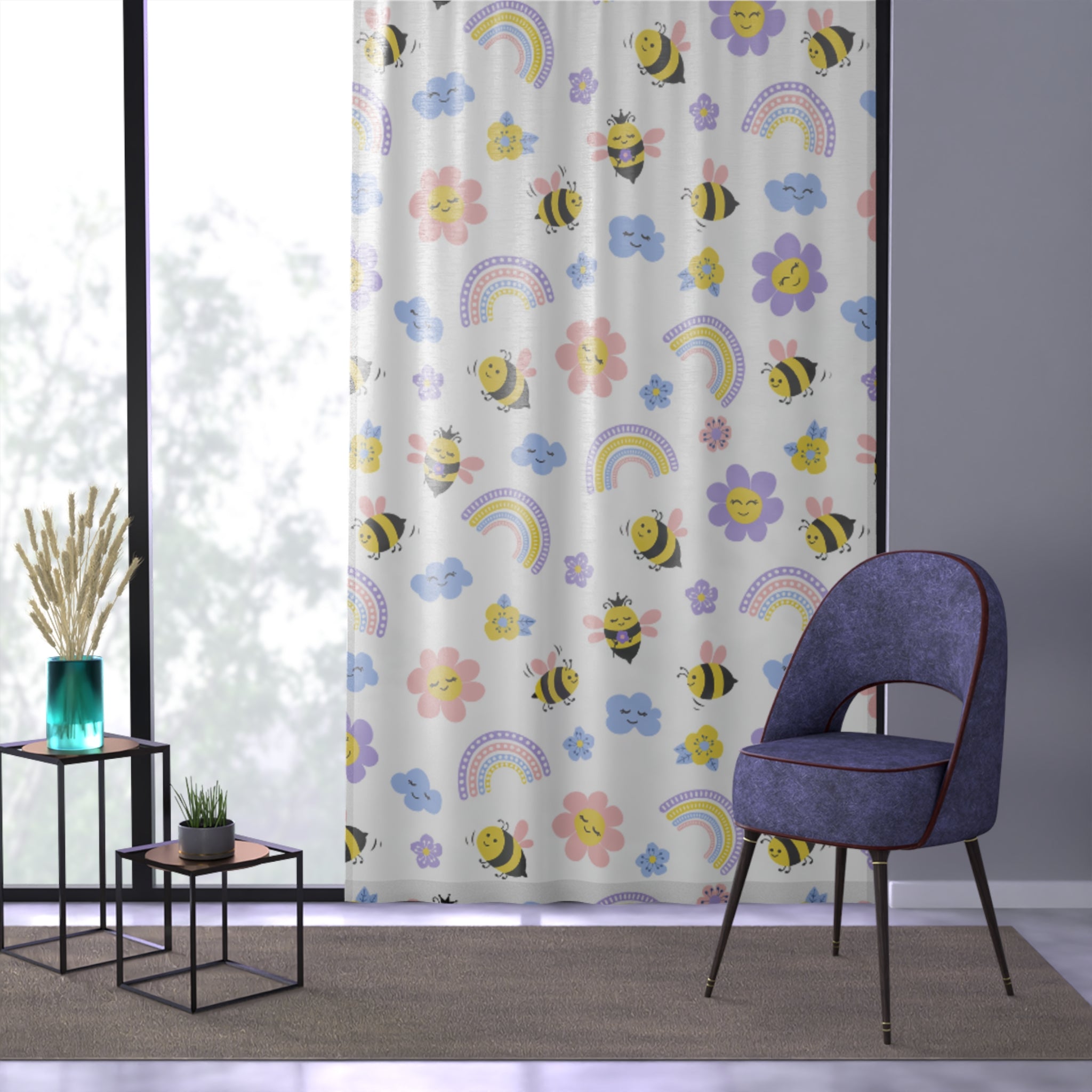 Cheerful Bee-Patterned Window Curtain, Floral Home Decor, Kids Room Accessory, Spring Vibes, Brighten Your Space, Cartoon Curtains, [...]