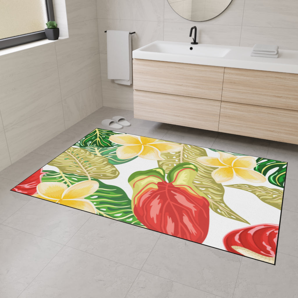 Hawaiian Tropical plumeria Floor Mat - Heavy Duty, Kitchen Rug Home Decor, Indoor Rug, Garden Entry Mat, Floral Doormat