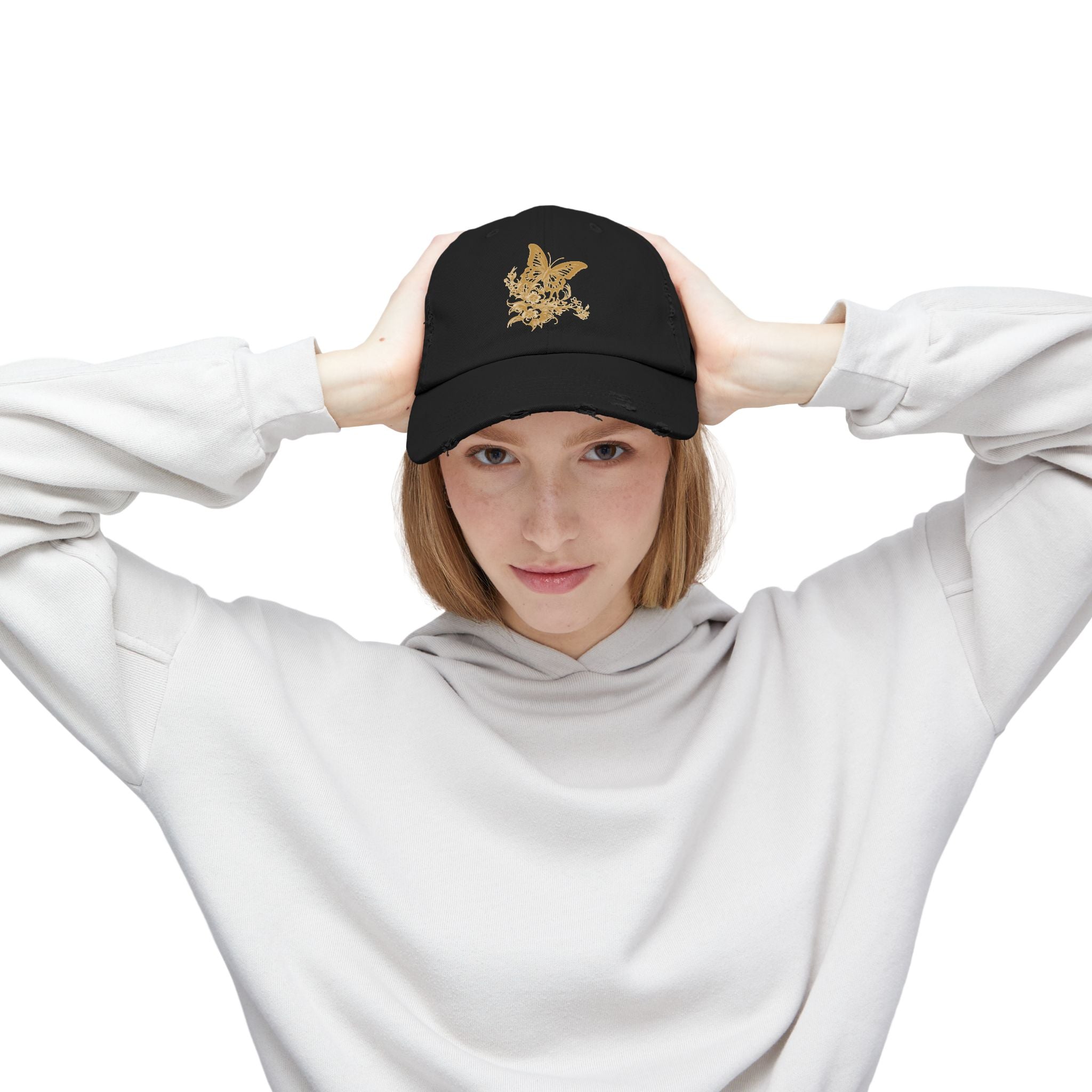 Distressed Butterfly Cap: Trendy Adjustable Hat for Outdoor Adventures, Casual Wear, Festivals, Gifts, Summer