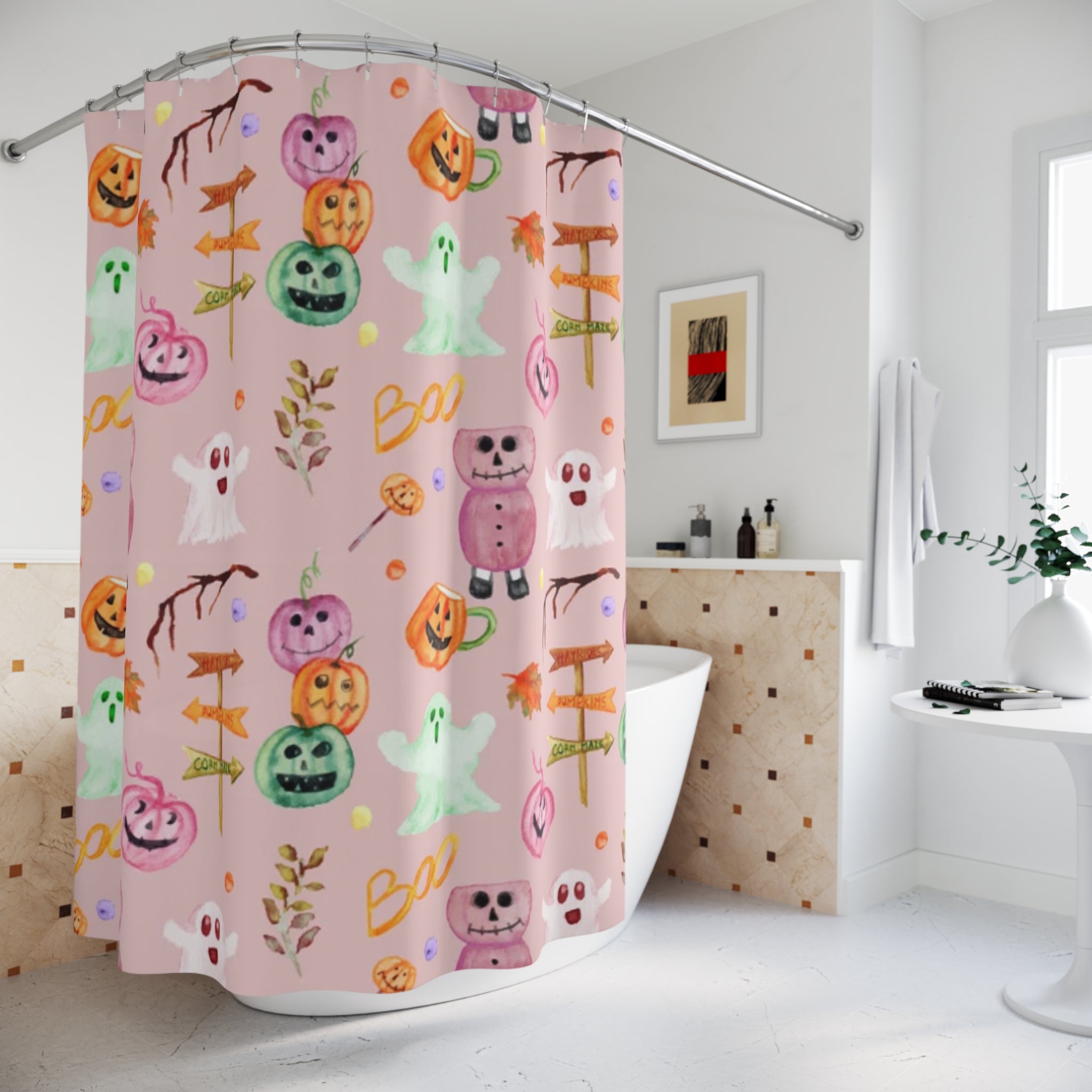 Spooky Halloween Shower Curtain, Whimsical Ghosts and Pumpkins Decor, Perfect for Fall Home, Creepy Bathroom Accessories, Trick or [...]