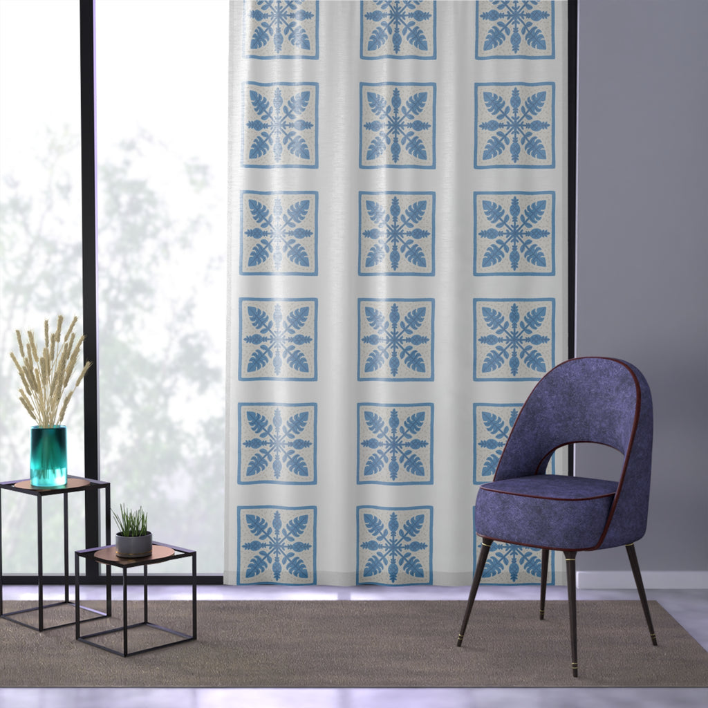 Blue Nature Pattern Window Curtain, Boho Home Decor, Living Room Privacy Drapes, Botanical Floral Curtains, Aesthetic Window Treatment