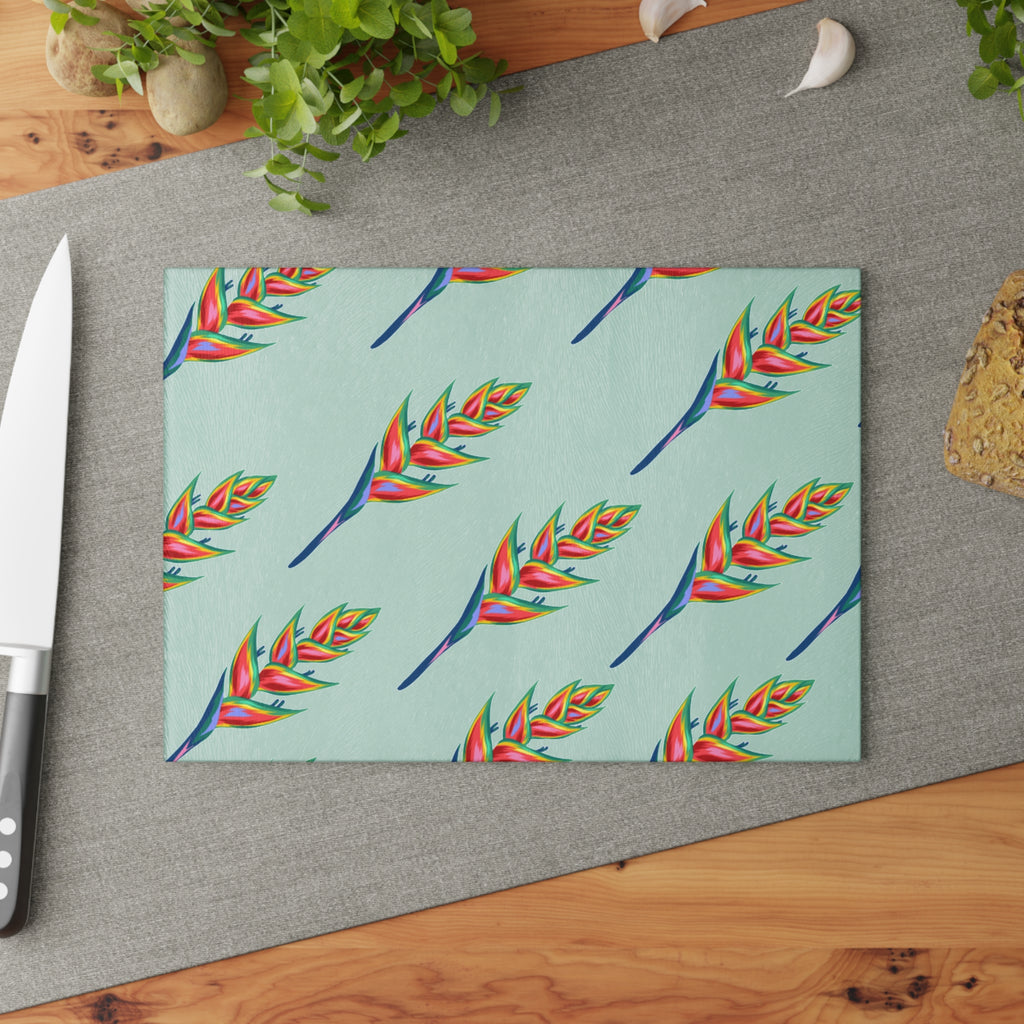 Vibrant Tropical Glass Cutting Board, Kitchen Décor, Gift for Home Chefs, Housewarming Present, Tropical Party Supply