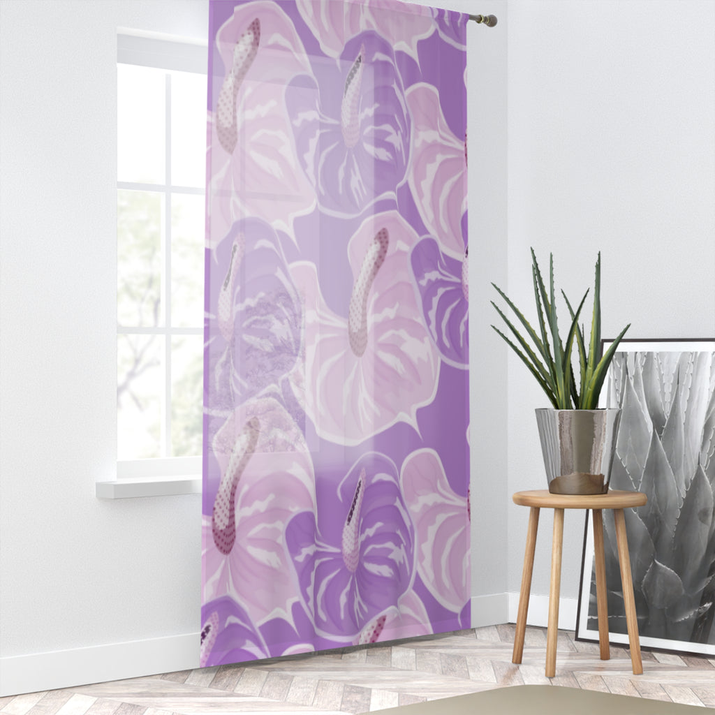 Purple Floral Window Curtain - Elegant Drapes, Flower Print, Home Decor, Living Room, Gift Idea, Boho Style, Tropical Vibes