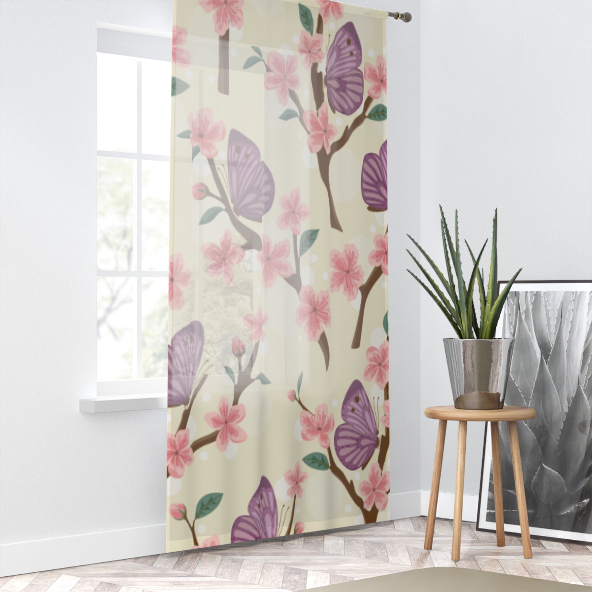 Butterfly Blossom Window Curtain - Floral Home Decor for Spring, Living Room Drapes, Kids Room Curtains, Nursery Curtain