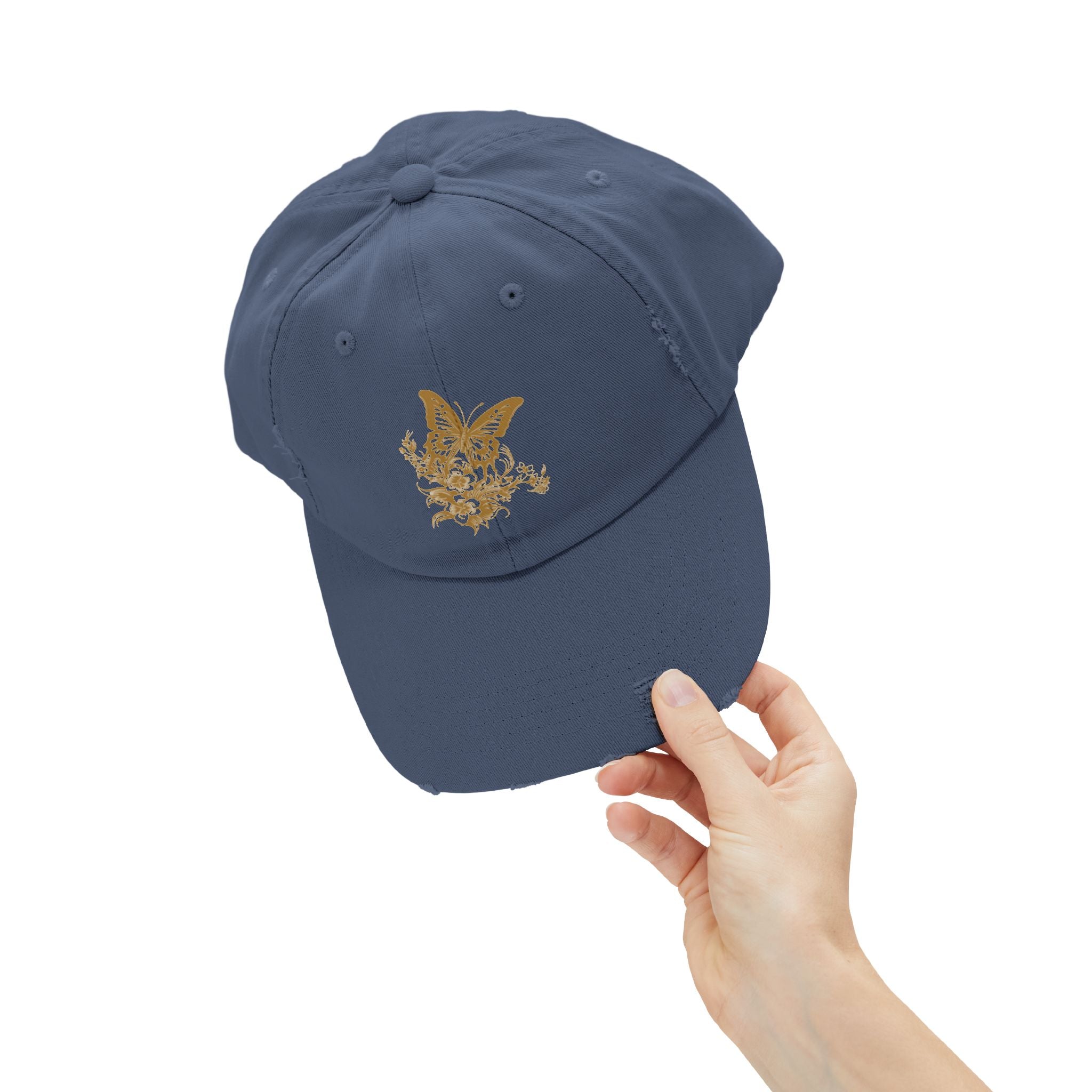 Distressed Butterfly Cap: Trendy Adjustable Hat for Outdoor Adventures, Casual Wear, Festivals, Gifts, Summer