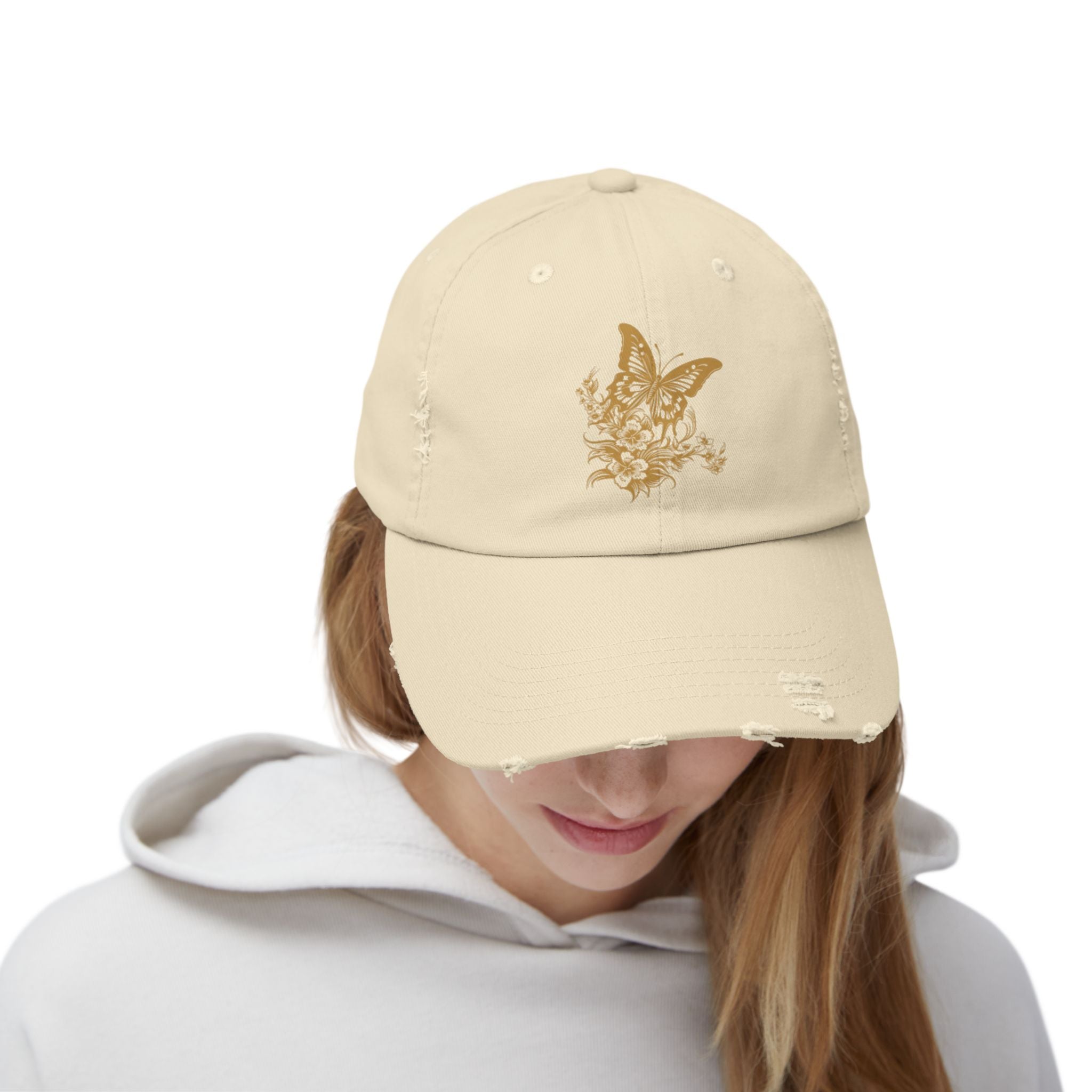 Distressed Butterfly Cap: Trendy Adjustable Hat for Outdoor Adventures, Casual Wear, Festivals, Gifts, Summer