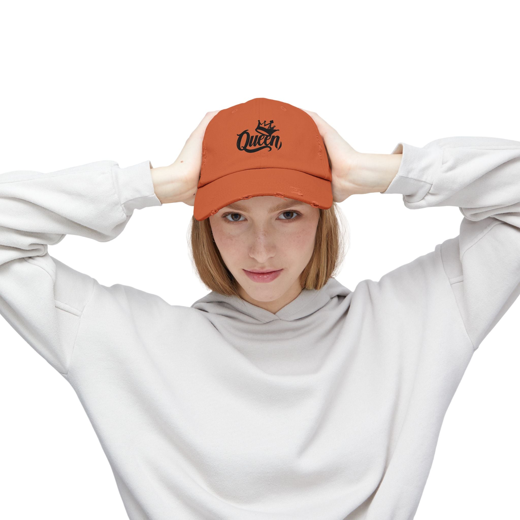 Queen Distressed Cap - Trendy Hat for Women, Casual Wear, Birthday Gift, Self-Care, Queen Vibes