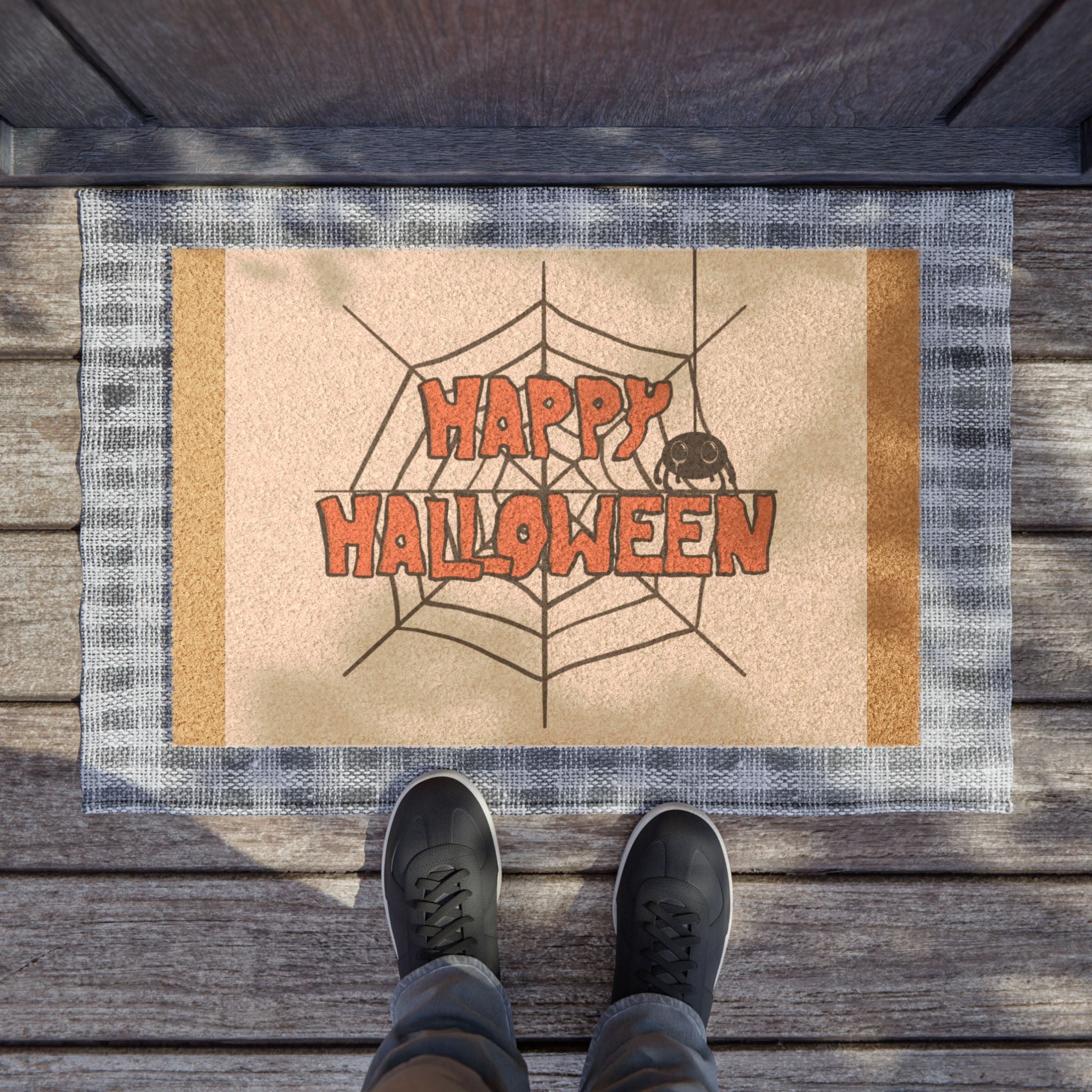 Happy Halloween Doormat - Fun Spider Web Design, Seasonal Decor, Front Porch Welcome Mat, Unique Gifts, Autumn Home Accent