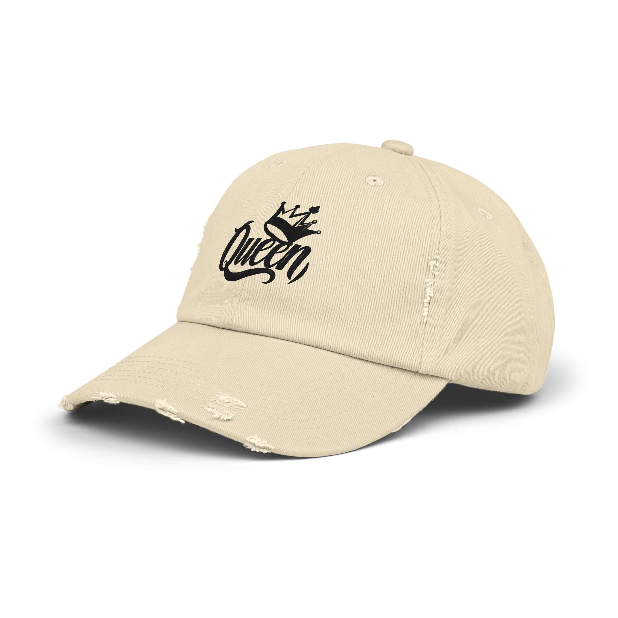 Queen Distressed Cap - Trendy Hat for Women, Casual Wear, Birthday Gift, Self-Care, Queen Vibes