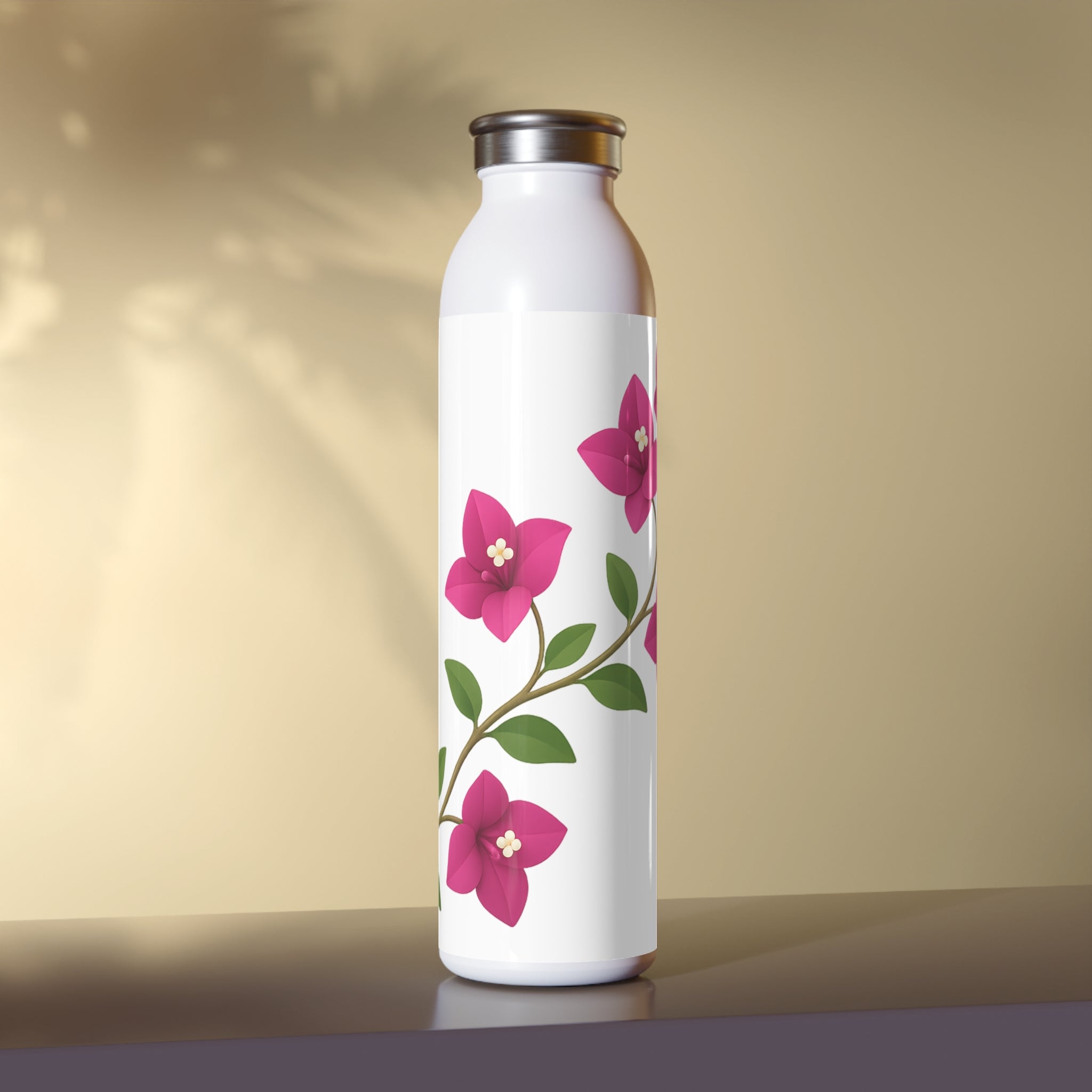 Floral Slim Water Bottle, Eco-Friendly Travel Mug, Leak-Proof Floral Bottle, Personalized Water Container, Gift for Her, Fitness Bottle