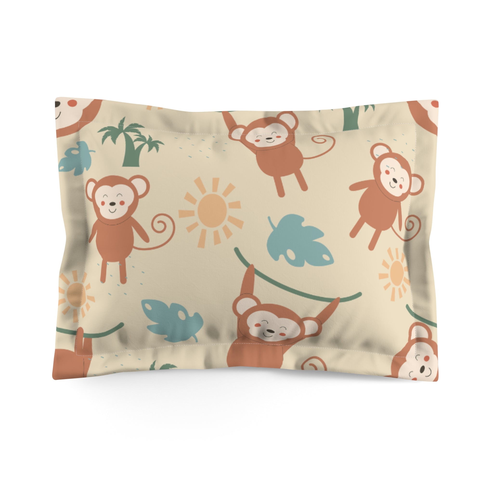 Playful Monkey Microfiber Pillow Sham, Kids Room Decor, Animal Theme Bedding, Baby Shower Gift, Nursery Accent