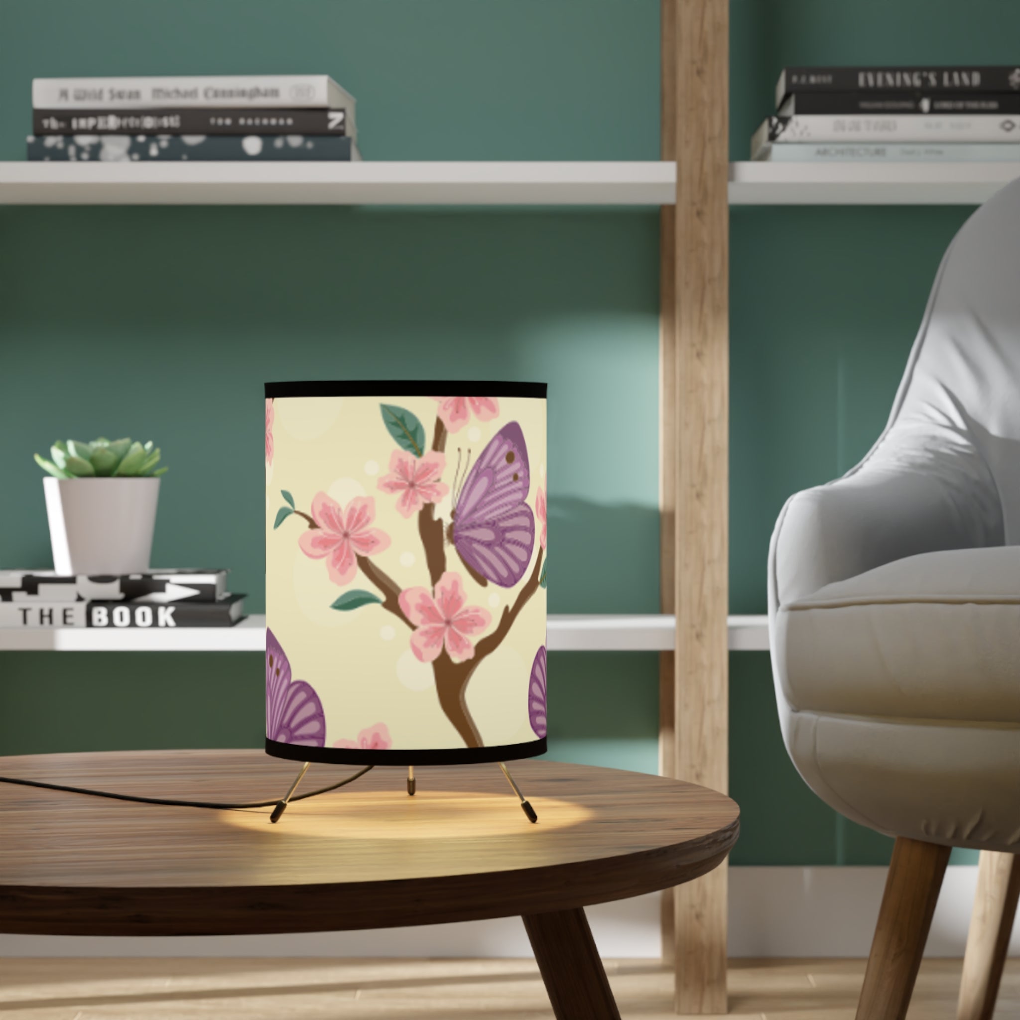 Floral Tripod Lamp with Butterfly Shade, Accent Lighting, Home Decor, Spring Decor, Unique Gift, US/CA Plug