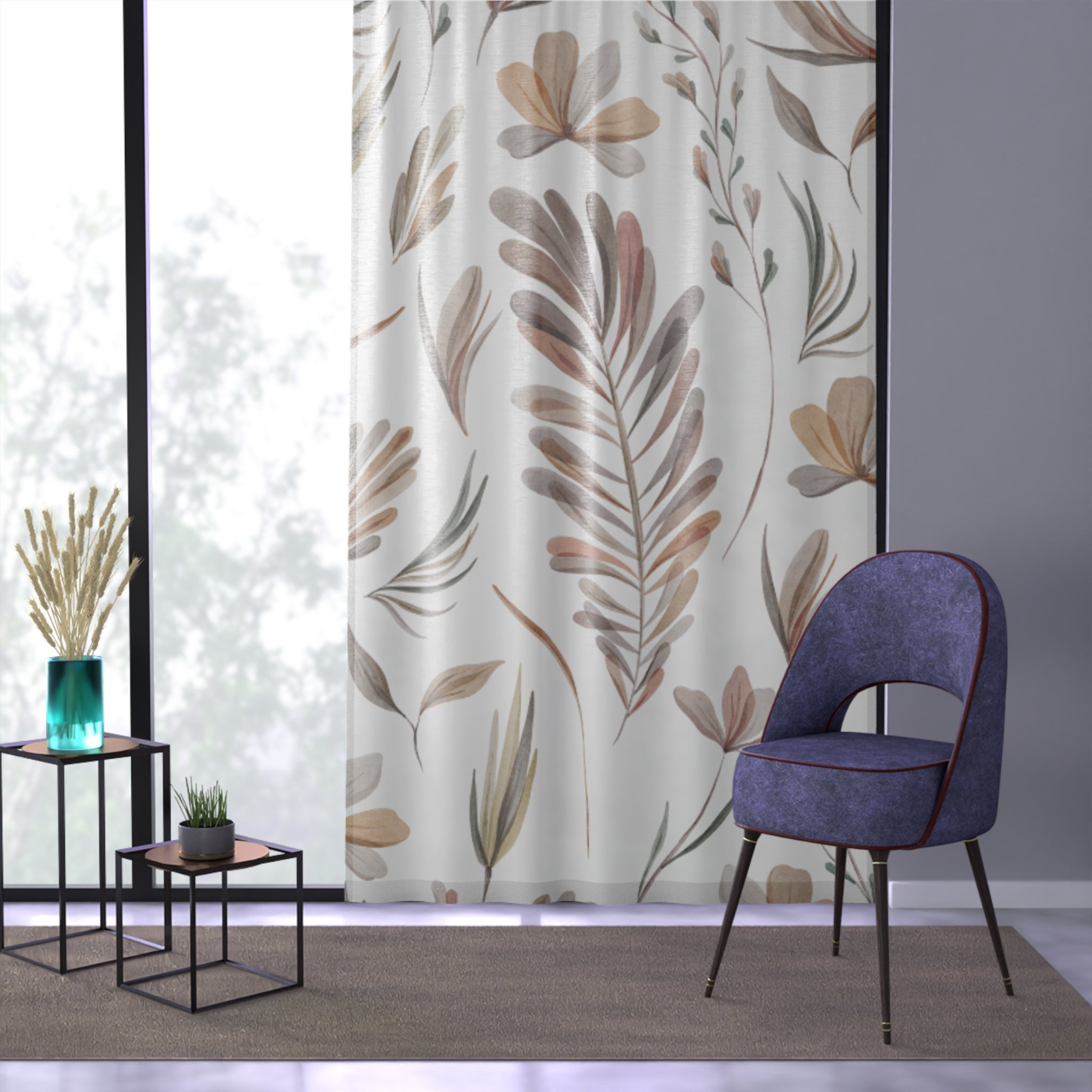 Floral Botanical Window Curtain, Nature-Inspired Home Decor, Living Room Shades, Boho Style Drapes, Ideal for Spring Refresh