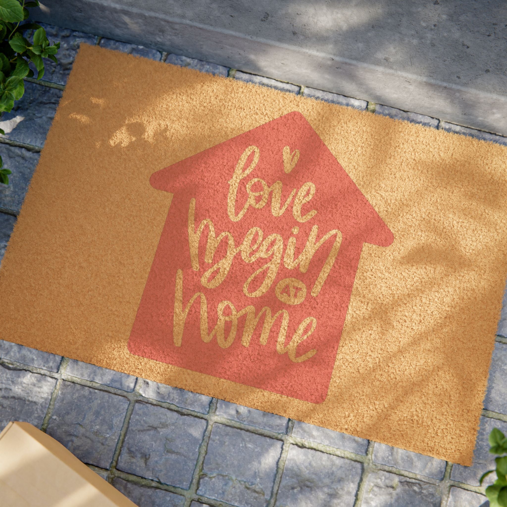 Cozy Home Doormat - Best Welcome Mat for Family, Love Begins at Home Decor, Housewarming Gift, Rustic Door Entry, Personalized Floor Rug