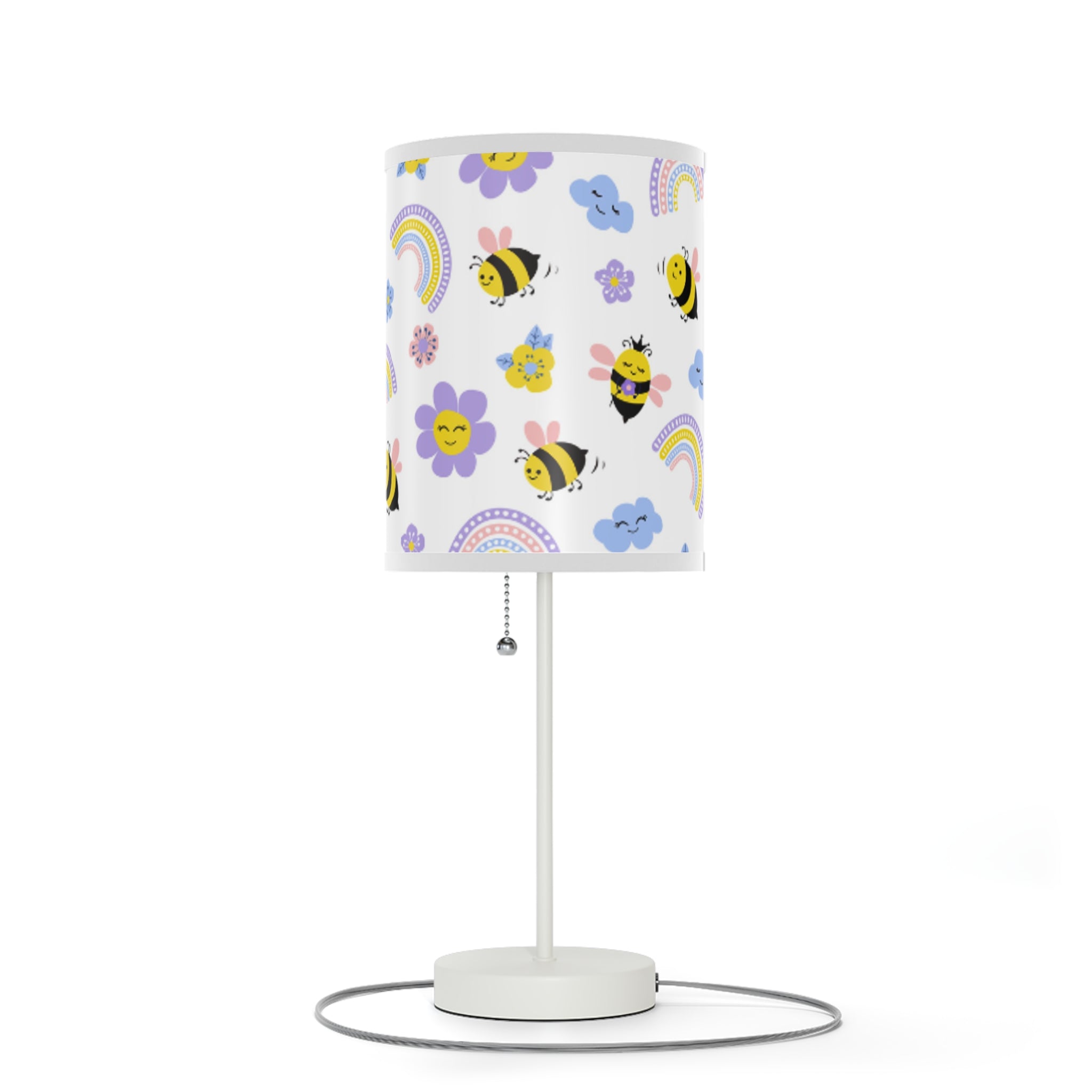 Cheerful Floral Table Lamp, Bee and Rainbow Decor for Kids Room, Night Light for Nursery or Playroom, Ideal Birthday Gift, Home Decor