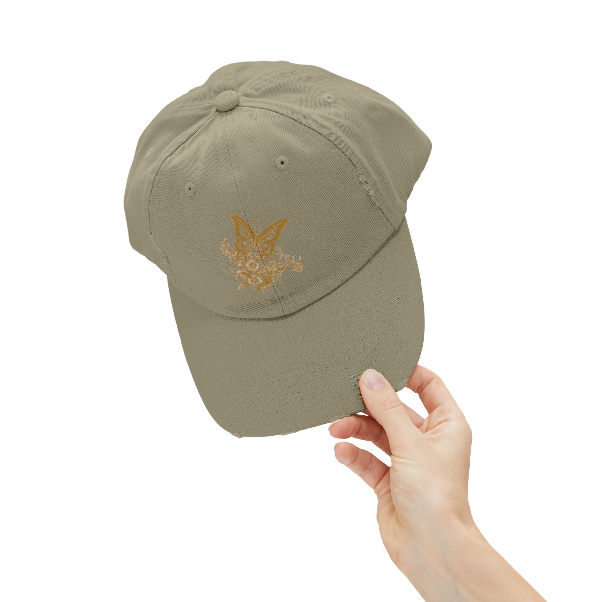 Distressed Butterfly Cap: Trendy Adjustable Hat for Outdoor Adventures, Casual Wear, Festivals, Gifts, Summer