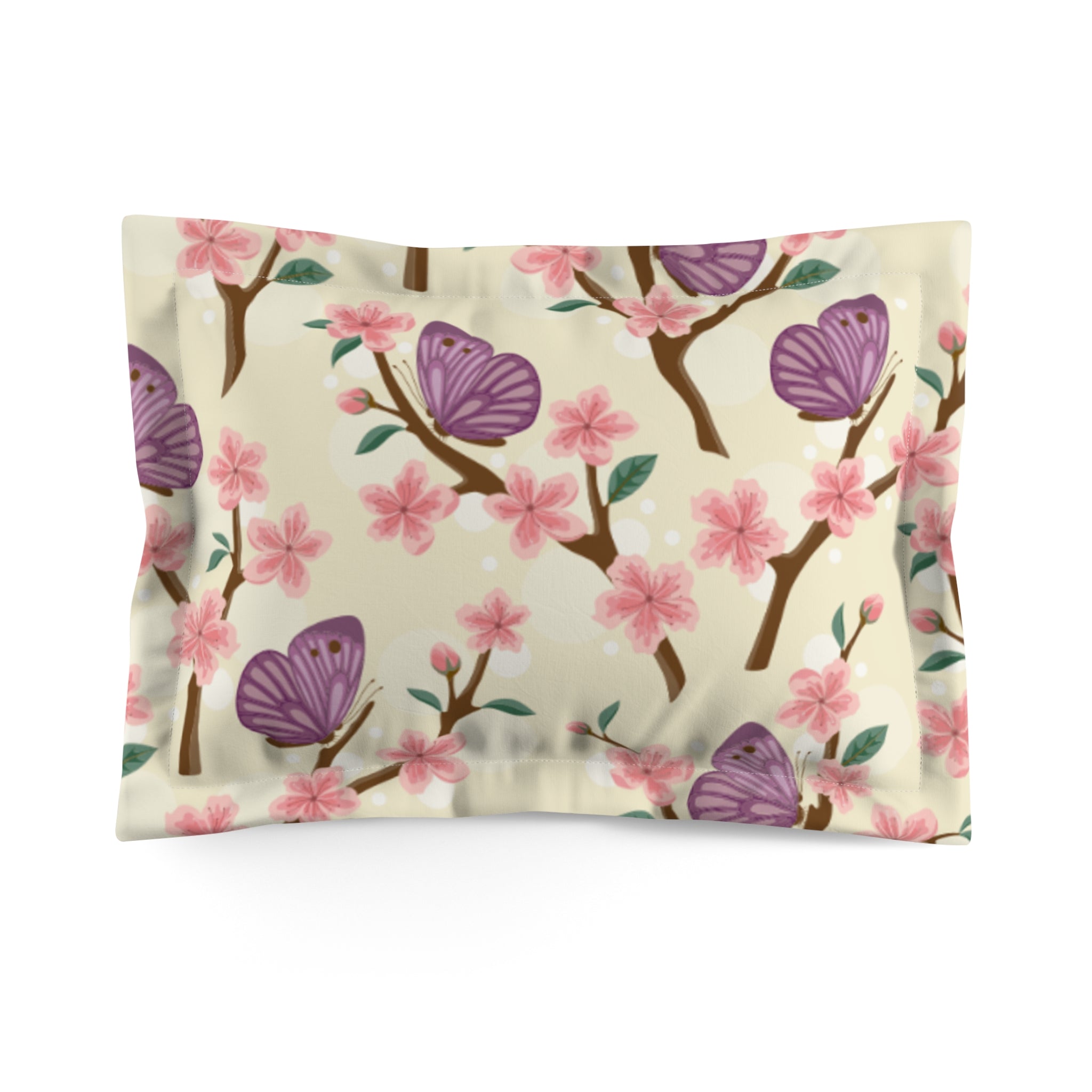 Butterfly Blossom Microfiber Pillow Sham | Spring Home Decor, Floral Bedding, Decorative Pillowcase, Gift for Her, Bedroom Accent