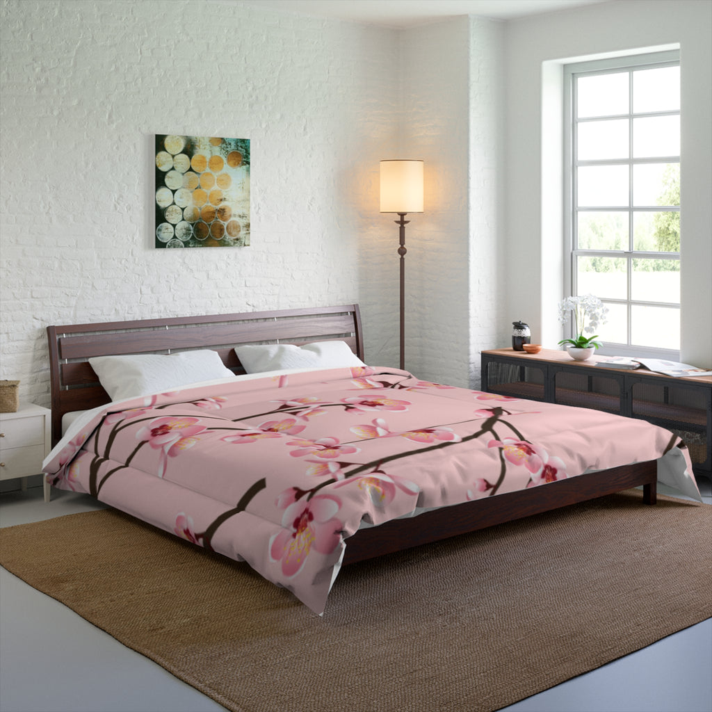 Blossom Pink Comforter, Floral Bedding, Spring Decor, Cozy Bedroom, Mother’s Day Gift, Soft Quilt