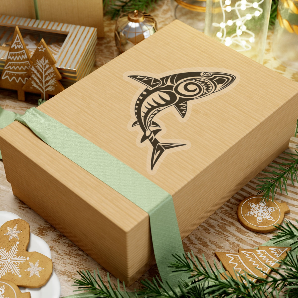 Tribal Shark Kiss-Cut Stickers, Ocean Decor, Laptop Stickers, Waterproof Decals, Gift for Shark Lovers