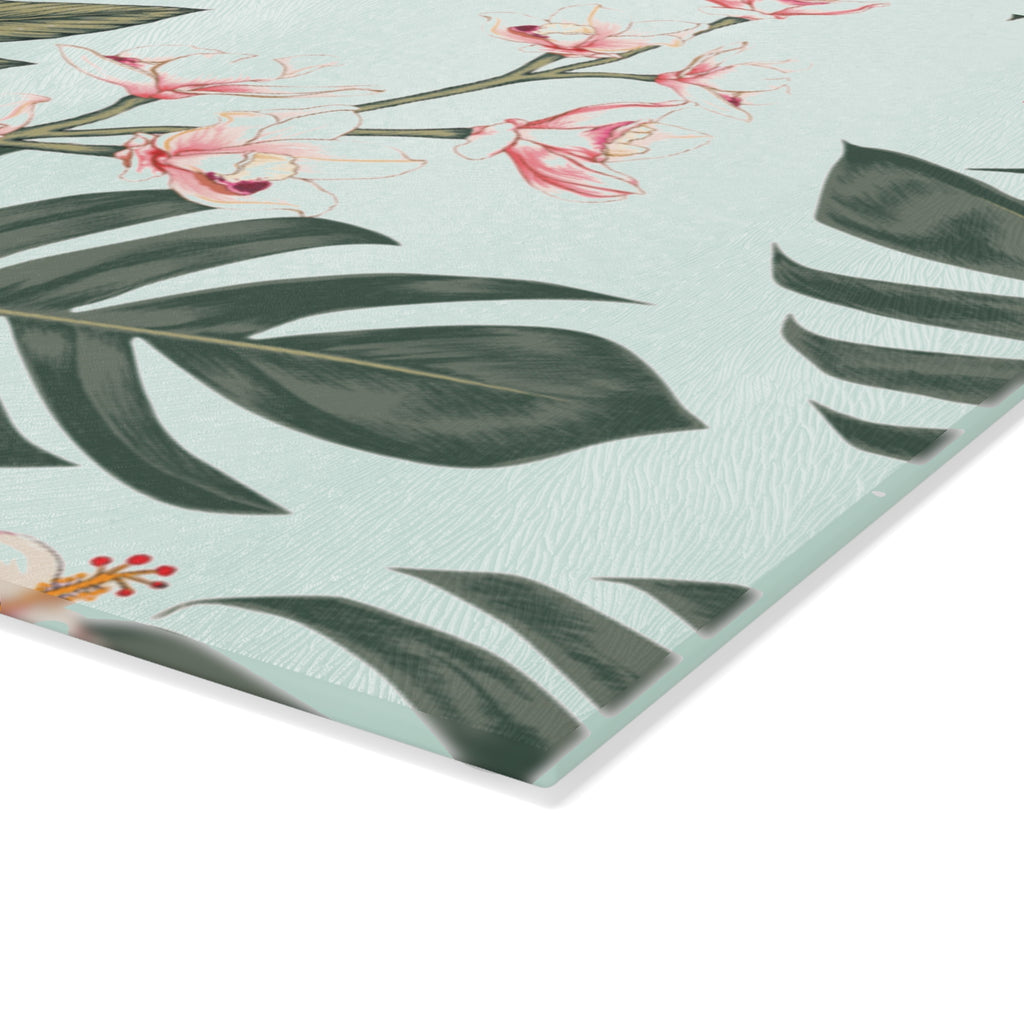 Hawaiian Tropical Floral Hibiscus Glass Cutting Board, Kitchen Decor, Unique Gift for Foodies, Housewarming, Wedding, Mothers Day