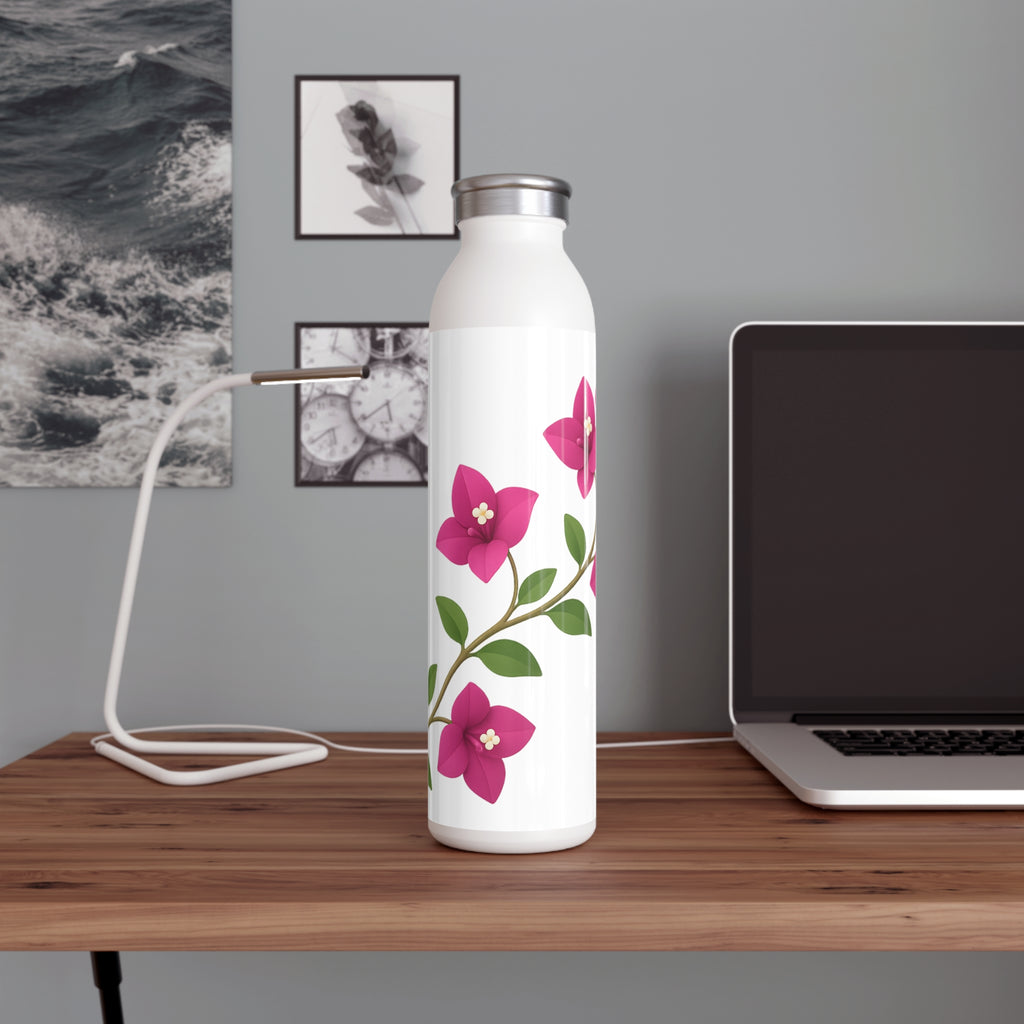 Floral Slim Water Bottle, Eco-Friendly Travel Mug, Leak-Proof Floral Bottle, Personalized Water Container, Gift for Her, Fitness Bottle
