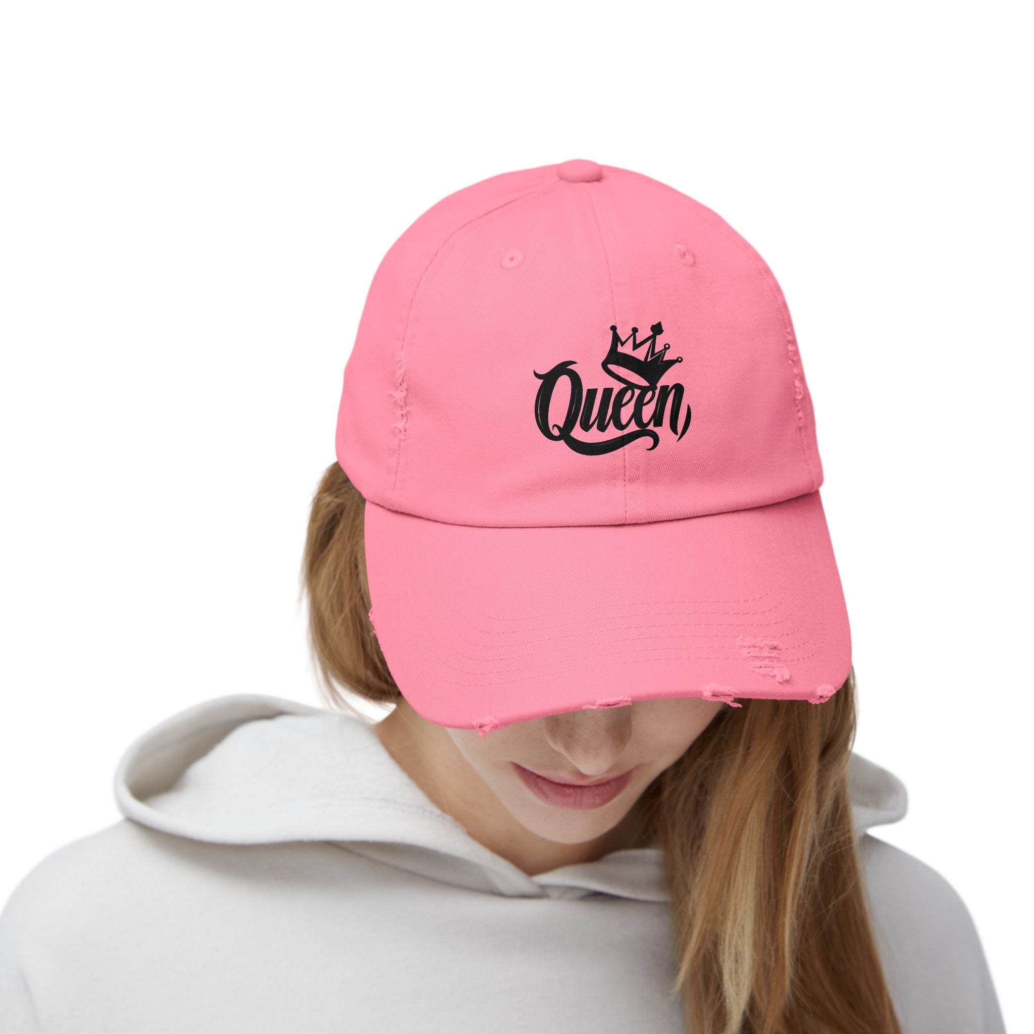 Queen Distressed Cap - Trendy Hat for Women, Casual Wear, Birthday Gift, Self-Care, Queen Vibes