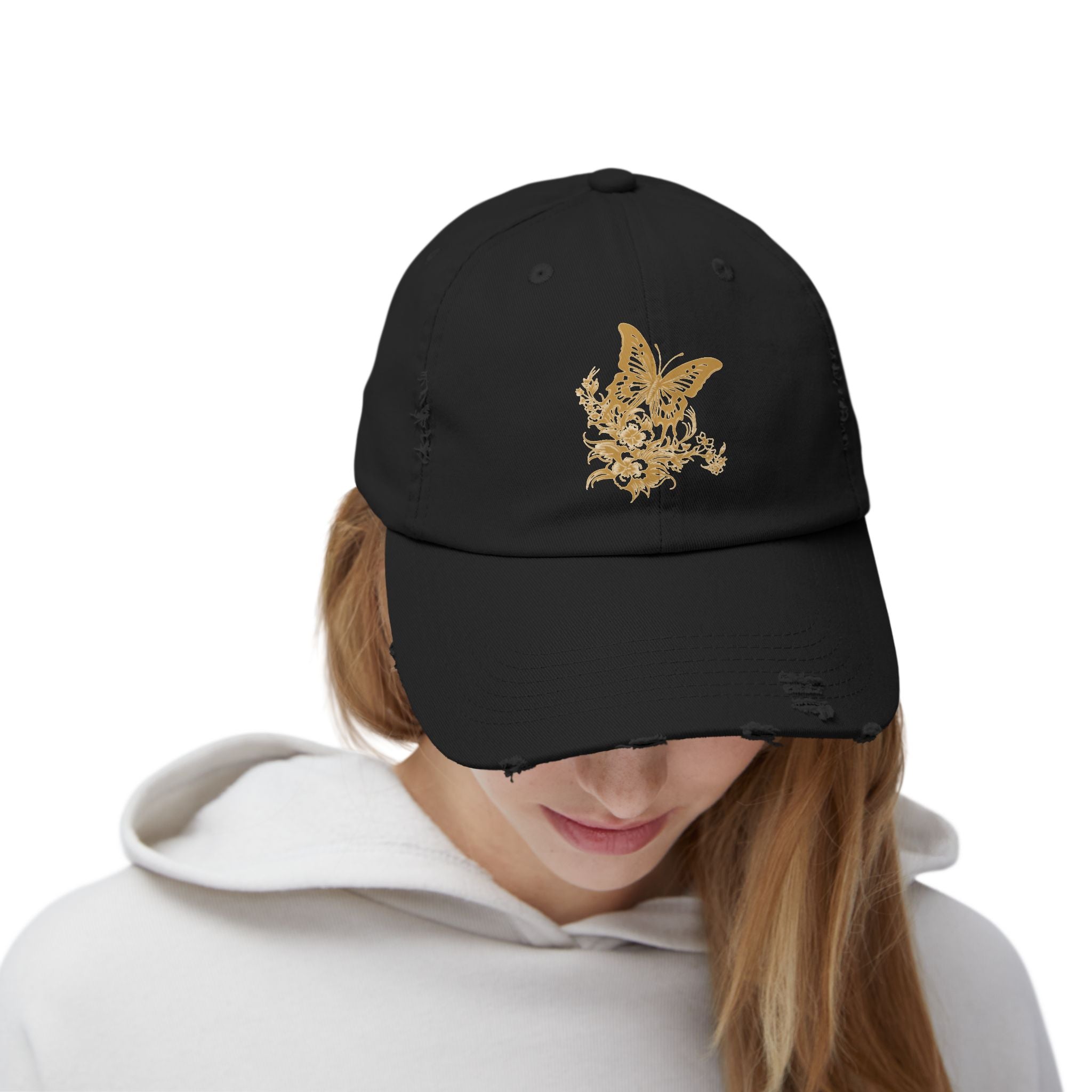 Distressed Butterfly Cap: Trendy Adjustable Hat for Outdoor Adventures, Casual Wear, Festivals, Gifts, Summer