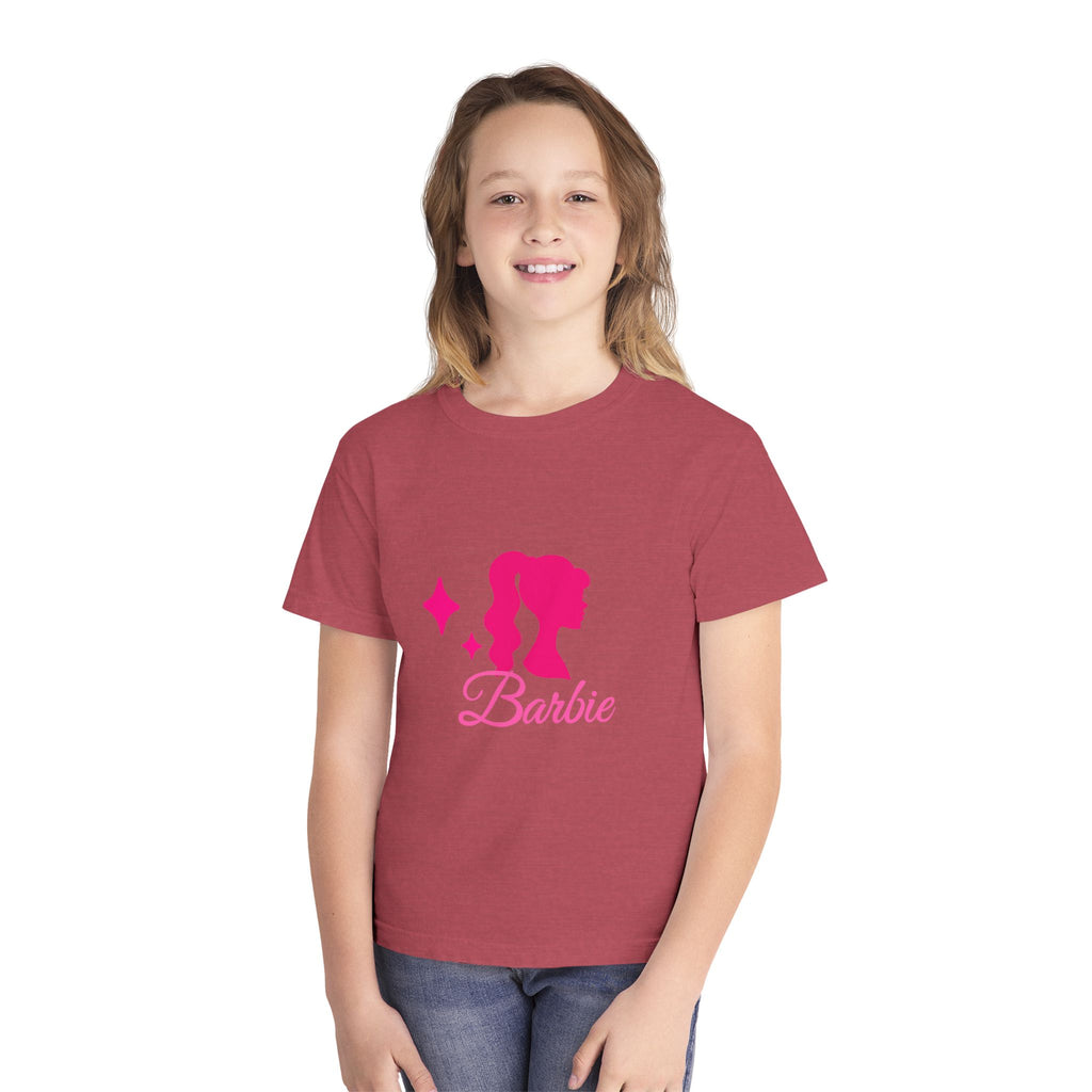 Barbie-Inspired Youth Midweight Tee, Pink Graphic Shirt, Kids Fashion Tee, Birthday Gift, Trendy Youth Apparel, Playful Summer Top