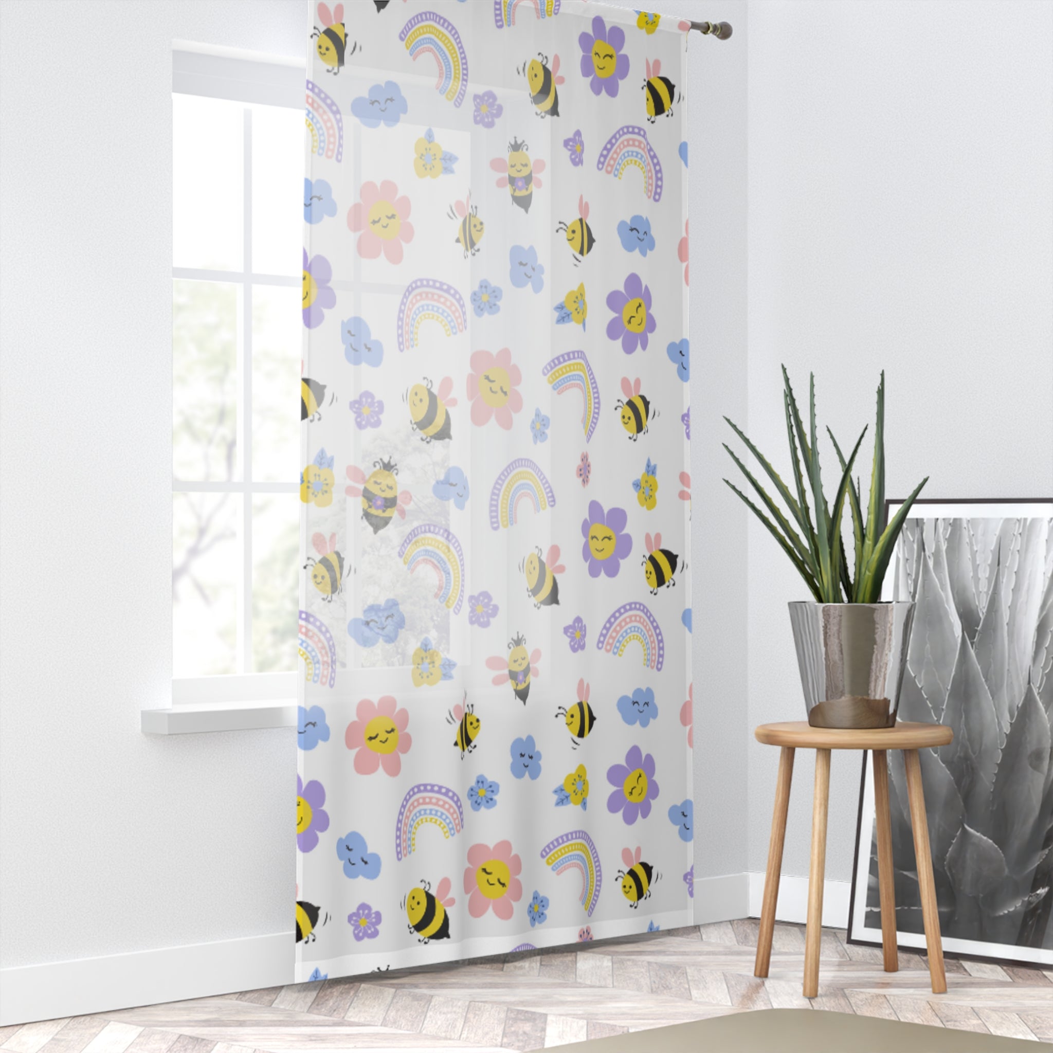 Cheerful Bee-Patterned Window Curtain, Floral Home Decor, Kids Room Accessory, Spring Vibes, Brighten Your Space, Cartoon Curtains, [...]