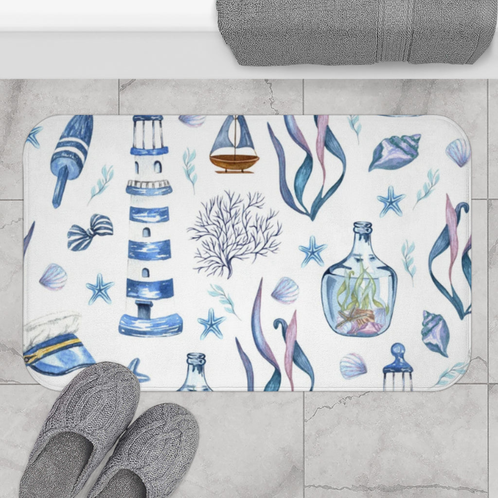 Coastal Seashell Bath Mat, Beach Decor, Nautical Bathroom Rug, Summer Home Accessory, Ocean Themed Gift