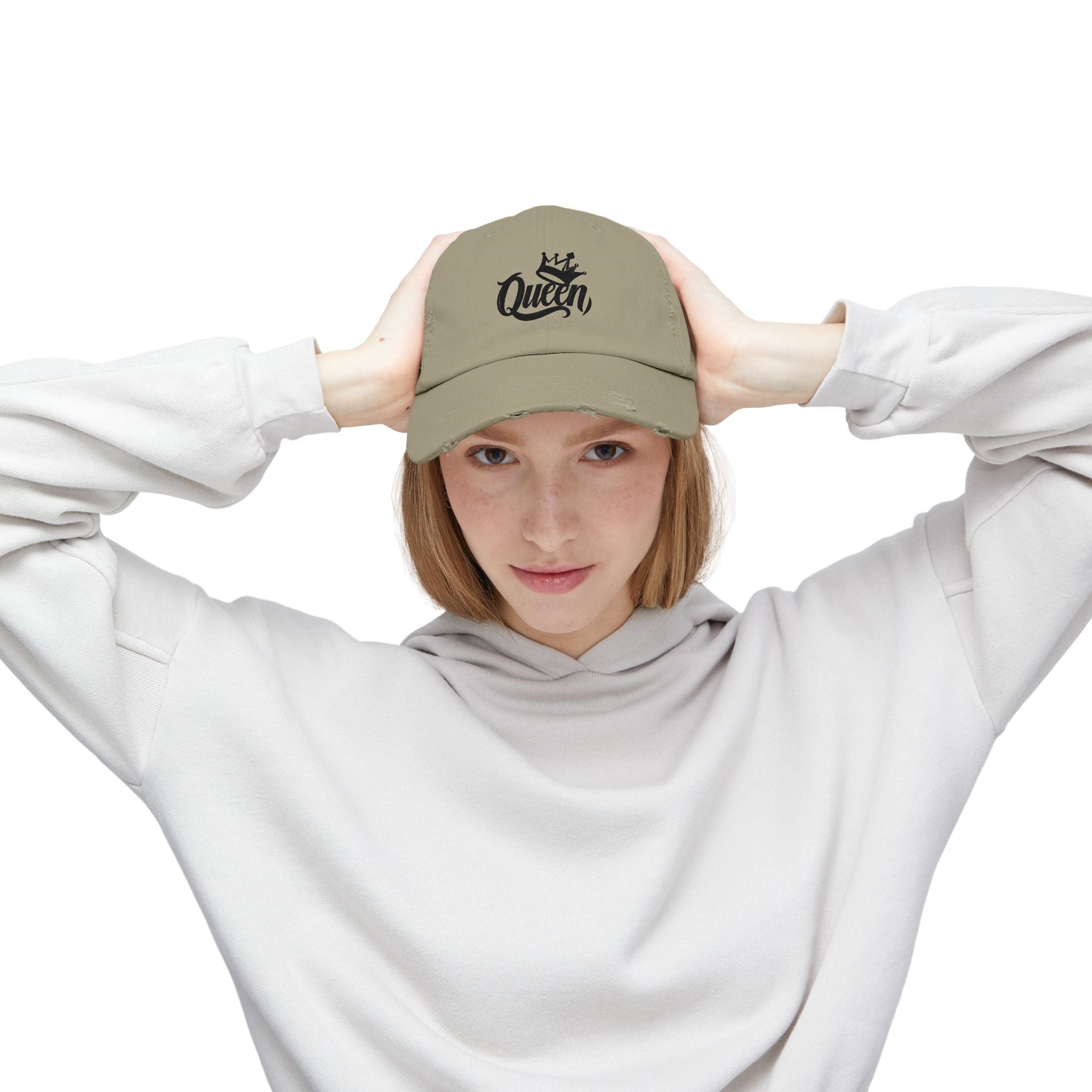 Queen Distressed Cap - Trendy Hat for Women, Casual Wear, Birthday Gift, Self-Care, Queen Vibes