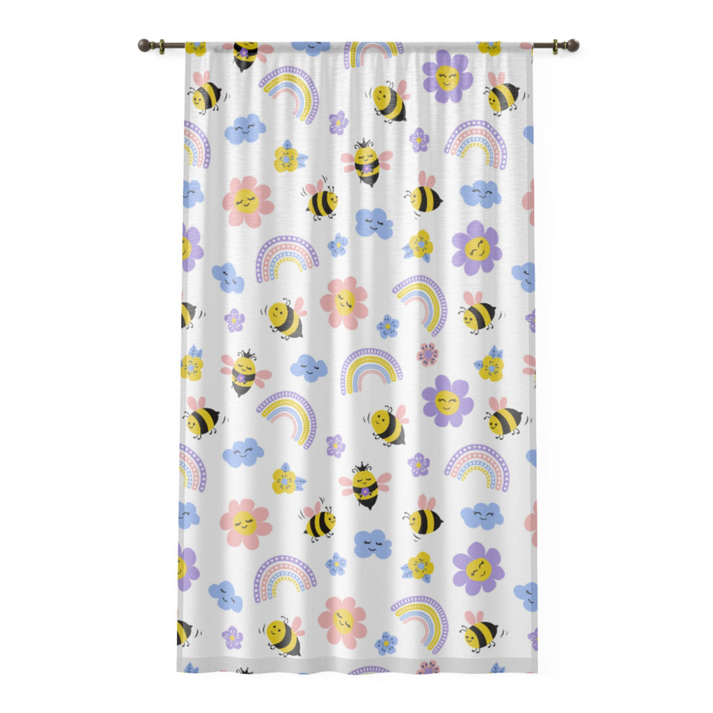 Cheerful Bee-Patterned Window Curtain, Floral Home Decor, Kids Room Accessory, Spring Vibes, Brighten Your Space, Cartoon Curtains, [...]