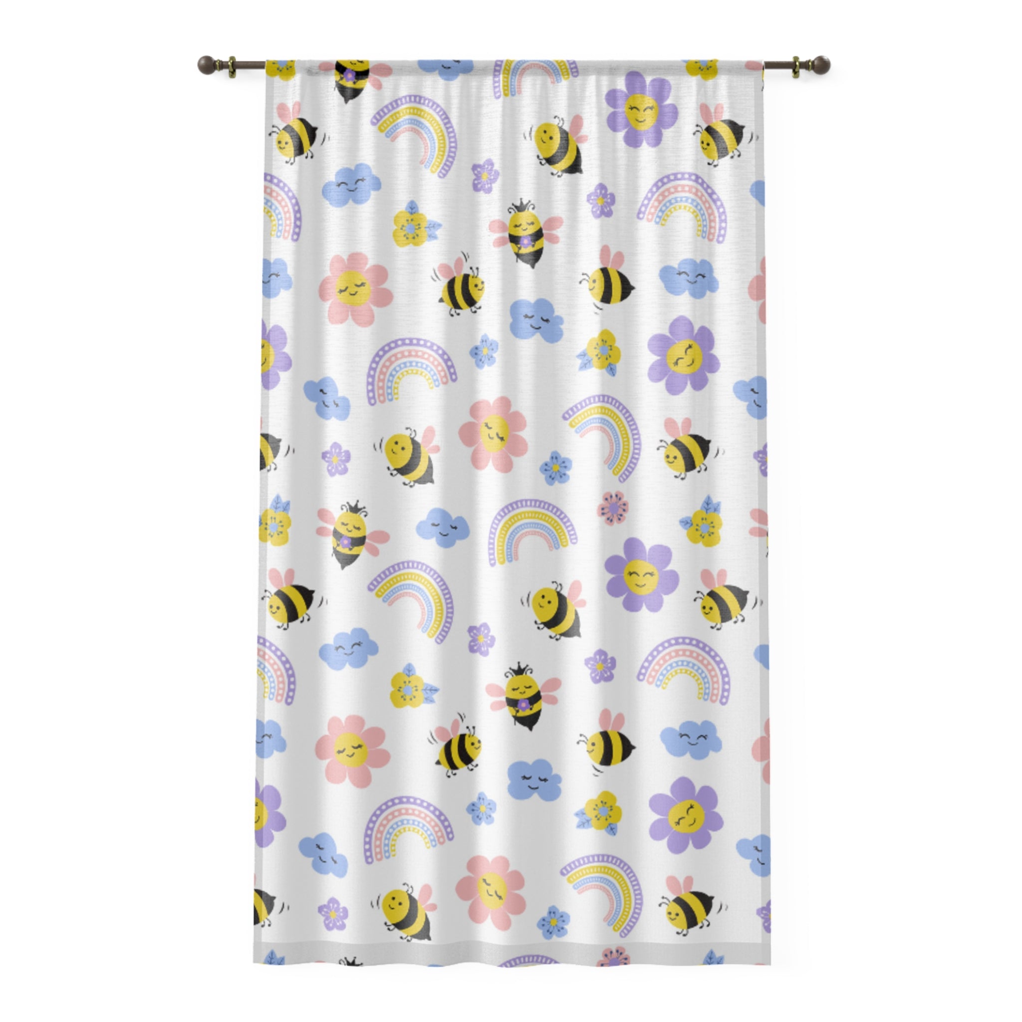 Cheerful Bee-Patterned Window Curtain, Floral Home Decor, Kids Room Accessory, Spring Vibes, Brighten Your Space, Cartoon Curtains, [...]