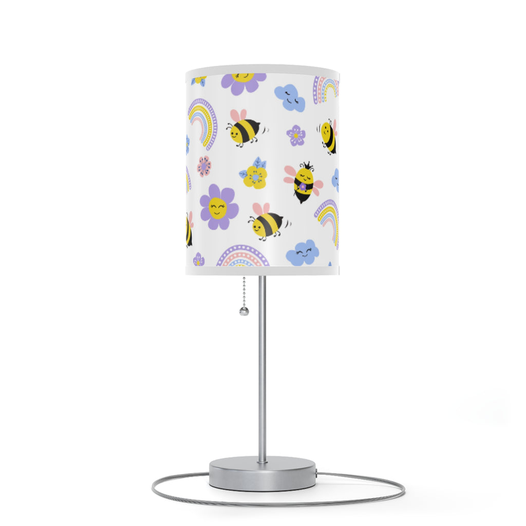 Cheerful Floral Table Lamp, Bee and Rainbow Decor for Kids Room, Night Light for Nursery or Playroom, Ideal Birthday Gift, Home Decor