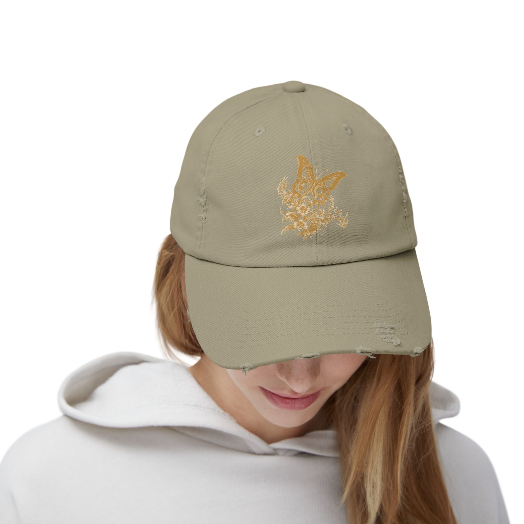 Distressed Butterfly Cap: Trendy Adjustable Hat for Outdoor Adventures, Casual Wear, Festivals, Gifts, Summer