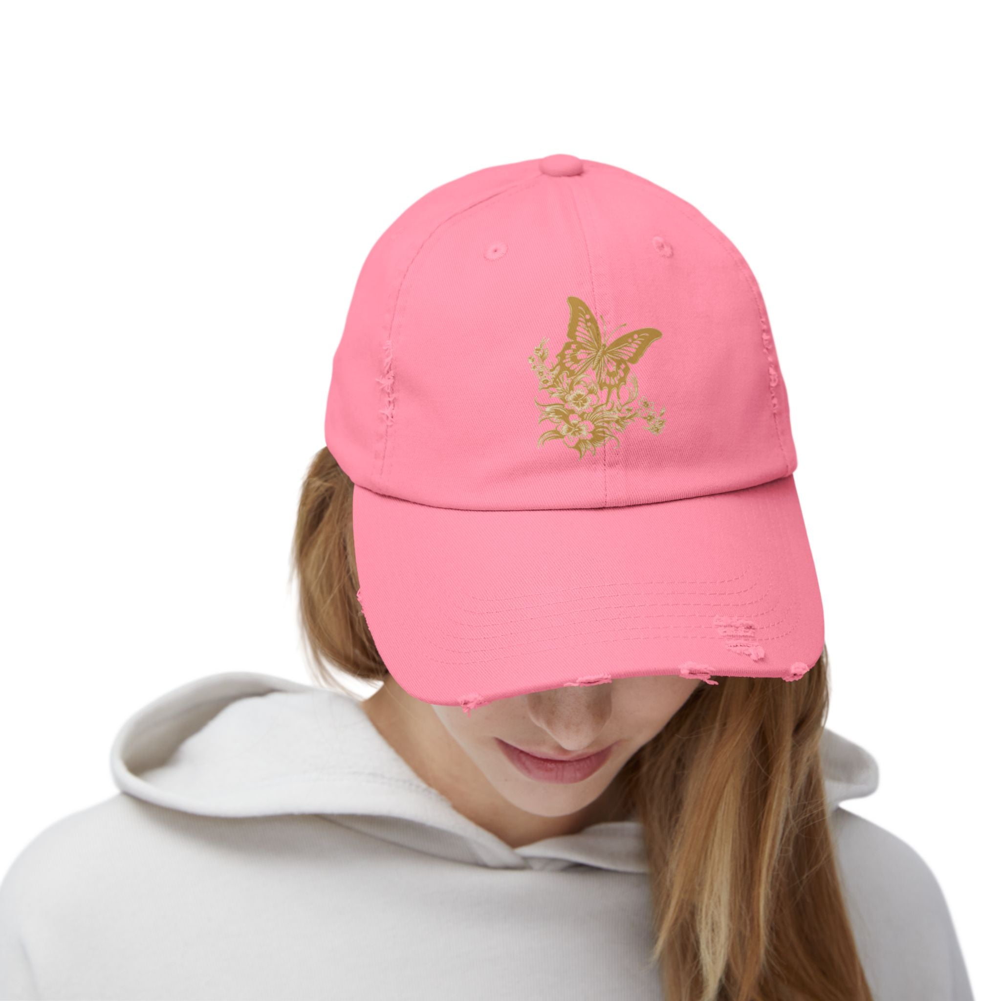Distressed Butterfly Cap: Trendy Adjustable Hat for Outdoor Adventures, Casual Wear, Festivals, Gifts, Summer
