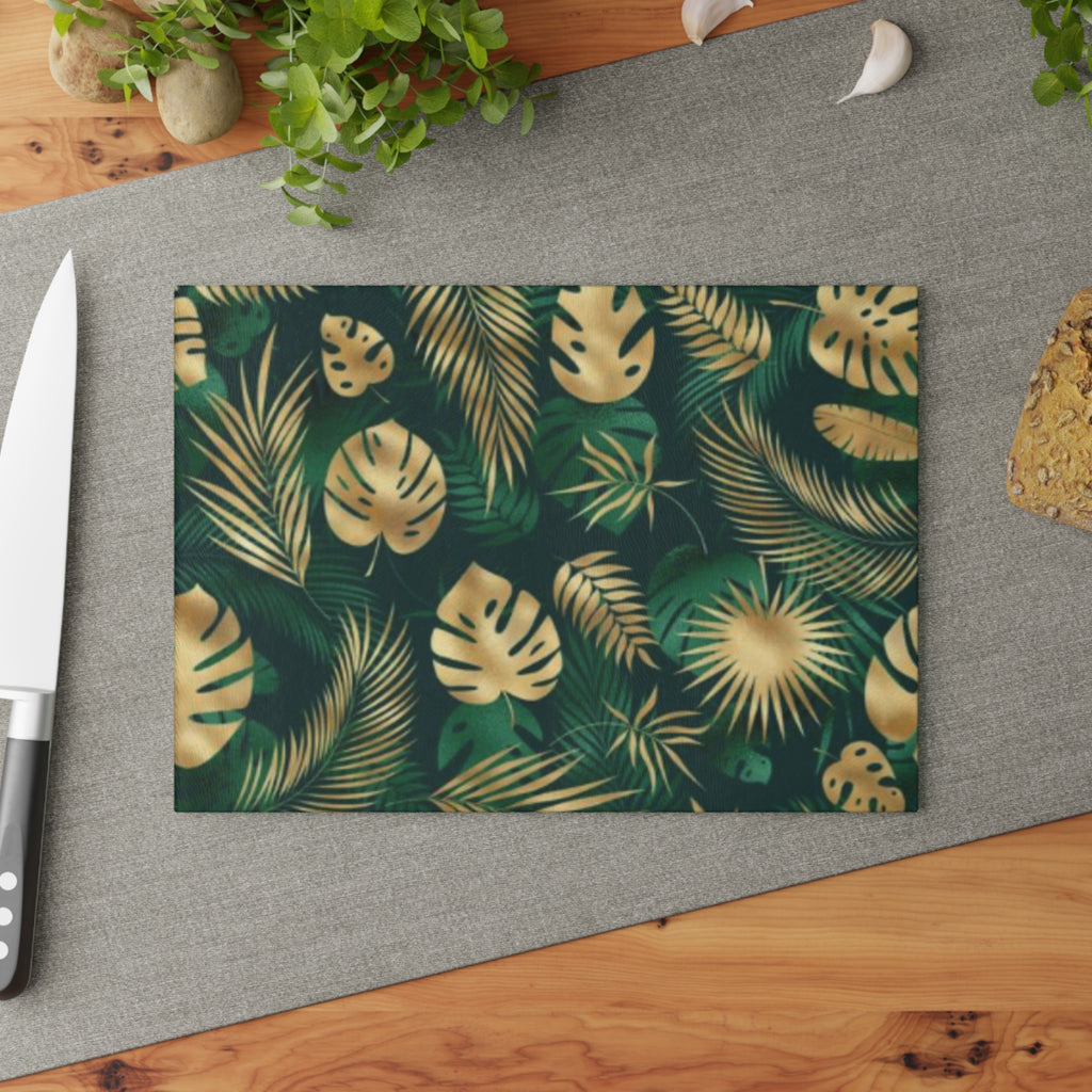 Hawaiian Tropical Monstera Leaf Glass Cutting Board, Kitchen Decor, Gift for Chefs, Wedding Registry, Home Spices, Elegant Cookware