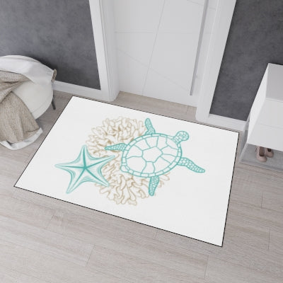 Coastal Turtle Floor Mat with Starfish Design, Decorative Entrance Rug, Beach Home Decor, Nautical Mat, Summer Gift, Indoor/Outdoor Use