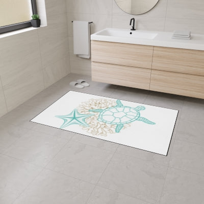 Coastal Turtle Floor Mat with Starfish Design, Decorative Entrance Rug, Beach Home Decor, Nautical Mat, Summer Gift, Indoor/Outdoor Use